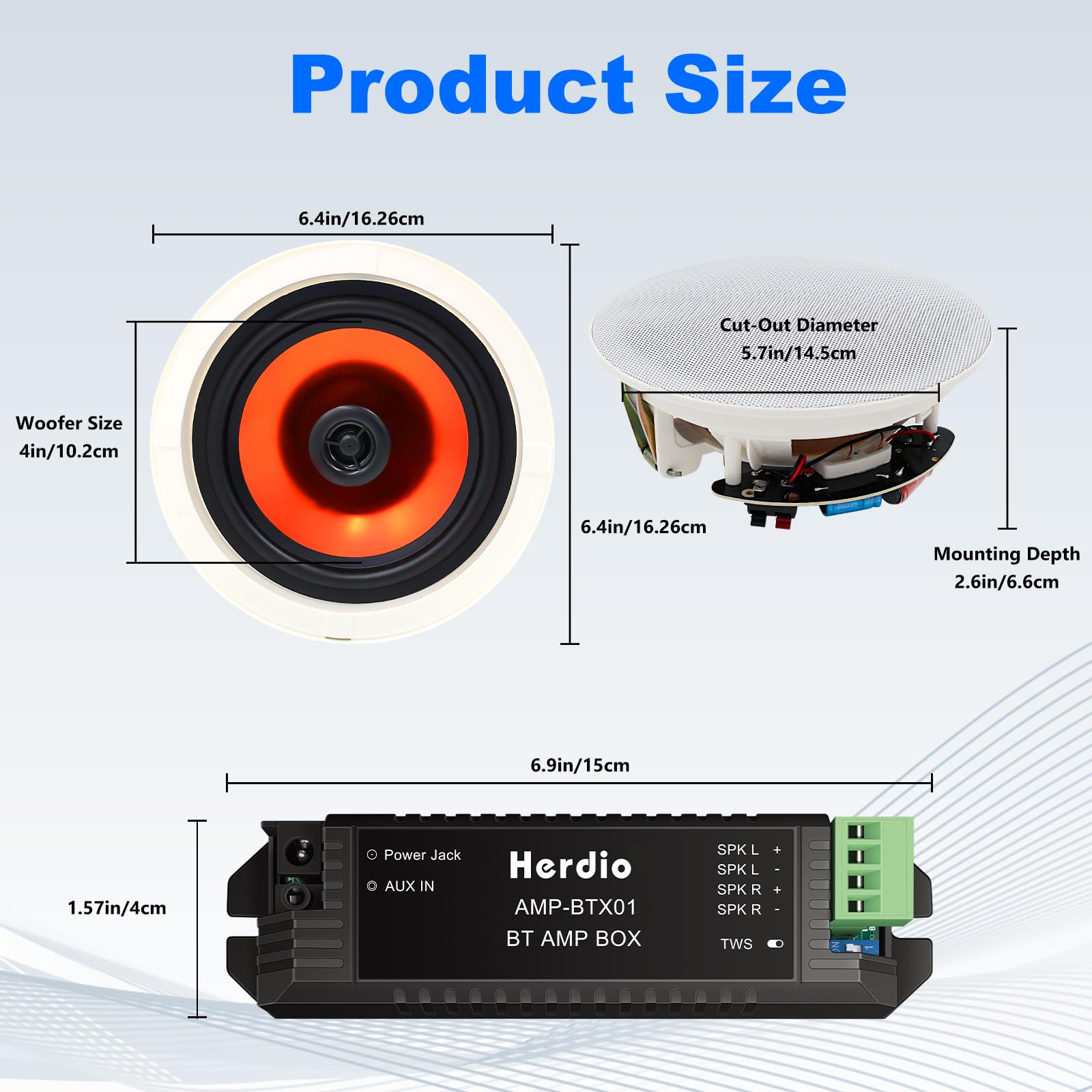 Herdio 6.5 Pouces 300 Watts Haut-parleurs de Plafond Enceinte encastrable Plafond, Enceintes Plafond Bluetooth Parfait pour, Cuisine, Chambre, Salle de Bain, terrasse Couverte