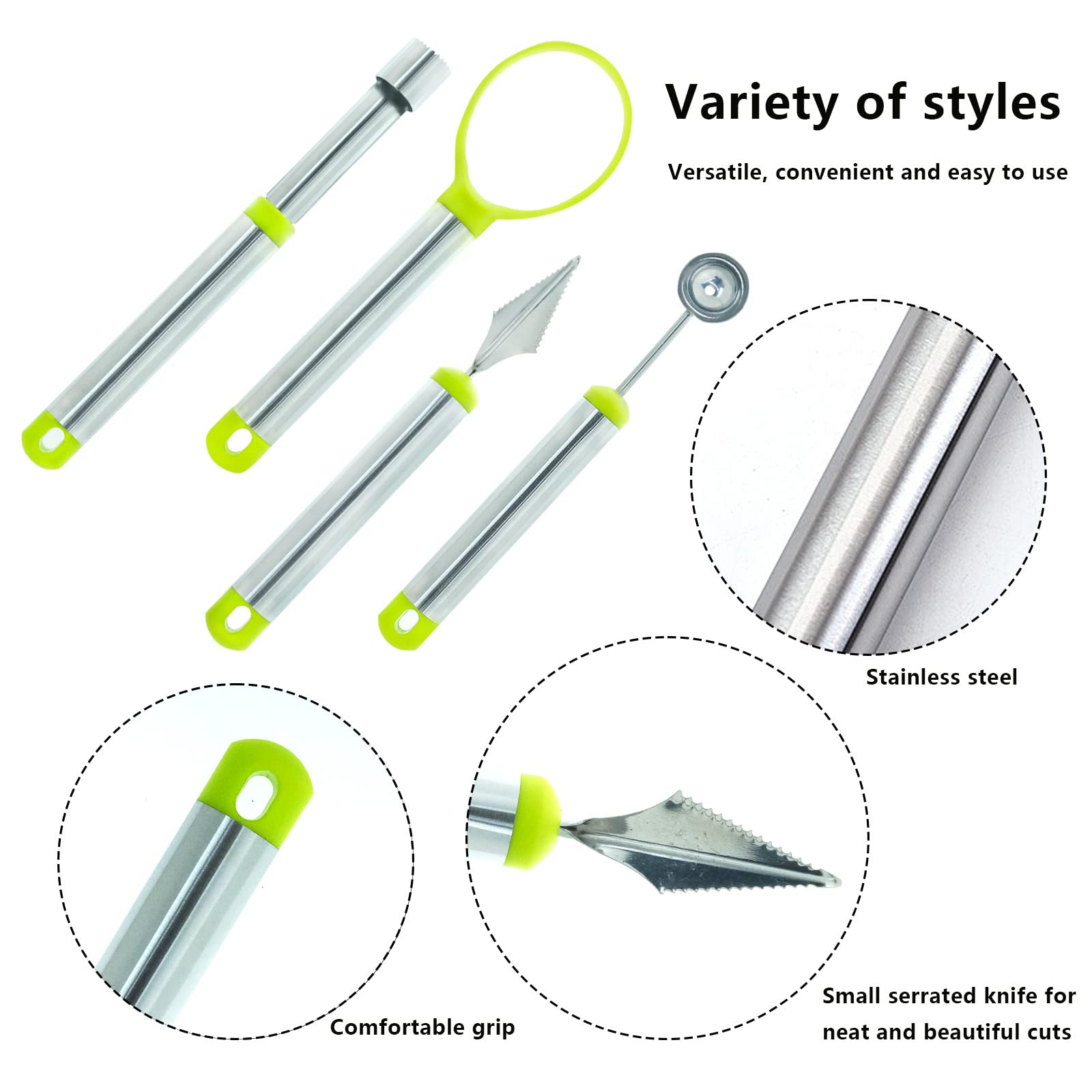WEKADRIN 4-teiliges Edelstahl Obstausstecher Set - Melonenballer & Fruchtformer Rostfrei