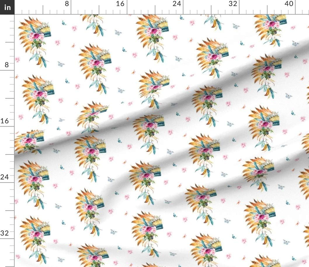 Spoonflower Fabric - Spring Head Dream Catcher Boho Floral Flowers Butterflies Feathers Printed on Petal Signature Cotton Fabric Fat Quarter - Sewing Quilting Apparel Crafts Decor