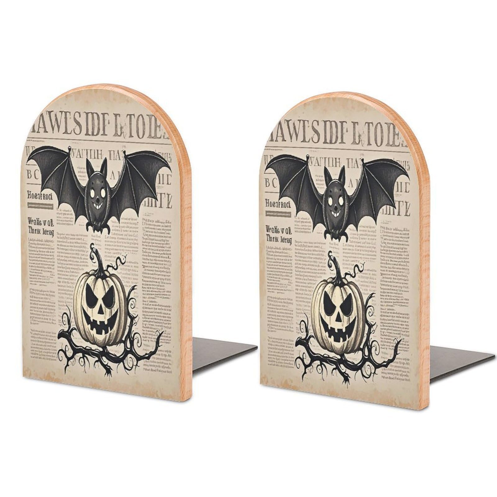 Bat Art Bookend for Shelves Unique Book End Sturdy Books Holder Heavy Duty Wooden Bookends Support Non-Slip Book Organizers Decorative Modern Bookend Holder for Home