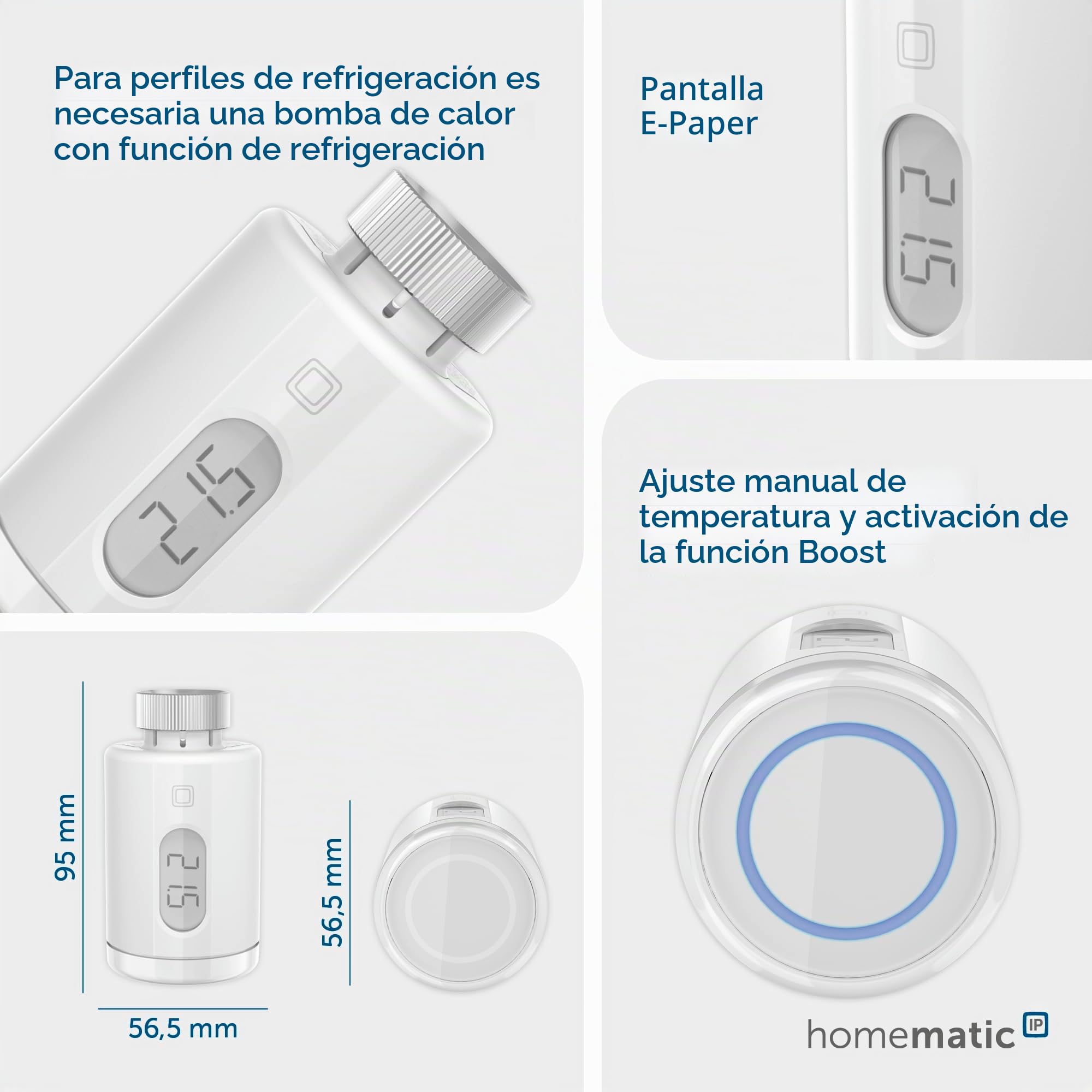 Homematic IP Smart Home 161046A0 - Termostato Digital Puro para radiador, Control por aplicación, Alexa, Google Assistant, fácil instalación, Ahorro de energía | Smart Home, termostato digital, control por aplicación, Alexa, Google Home, fácil instalación