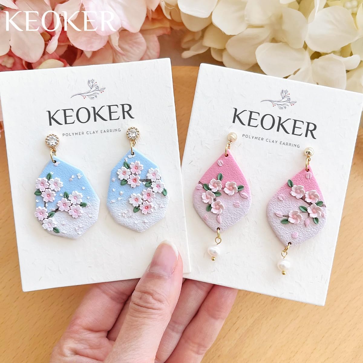 Keoker Cherry Blossoms Polymer Clay Molds, 2 Shapes 4 Sizes 3D Sakura Polymer Clay Flower Earring Molds, Polymer Clay Flower Molds, Spring Polymer Clay Cutters