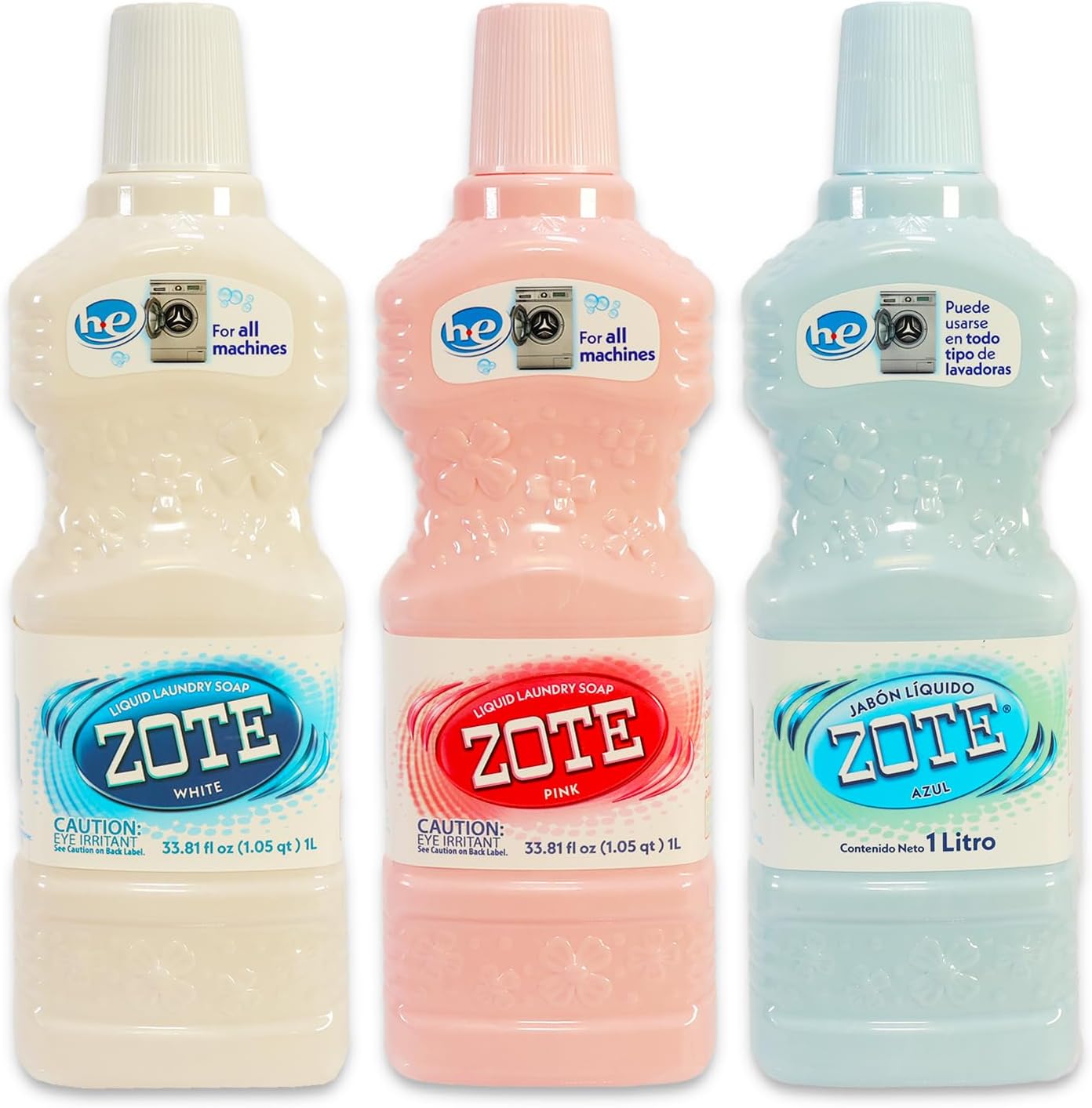 Zote Liquid Soap Variety Pack - Bundle with 3 Bottles of Detergent Including Azul, Blanco, Rosa & Door Hanger | Zote Liquid Soap 3 Pack