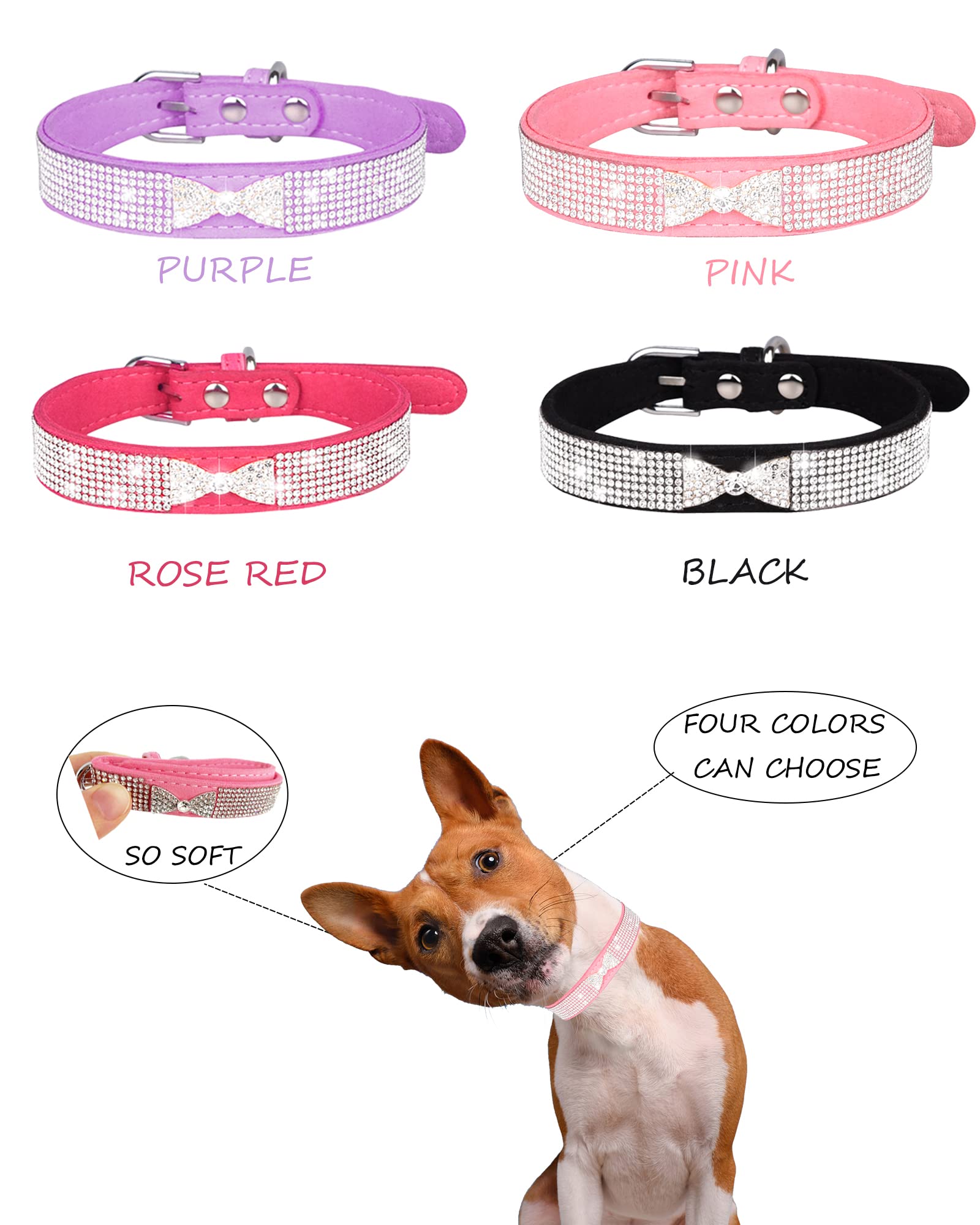 Hundehalsband für kleine Hunde, Verstellbares Leder Wildleder Bling Hundehalsbänder, Rosa Hundehalsband Katzenhalsband, Strass Hundehalsband (XS, lila4)