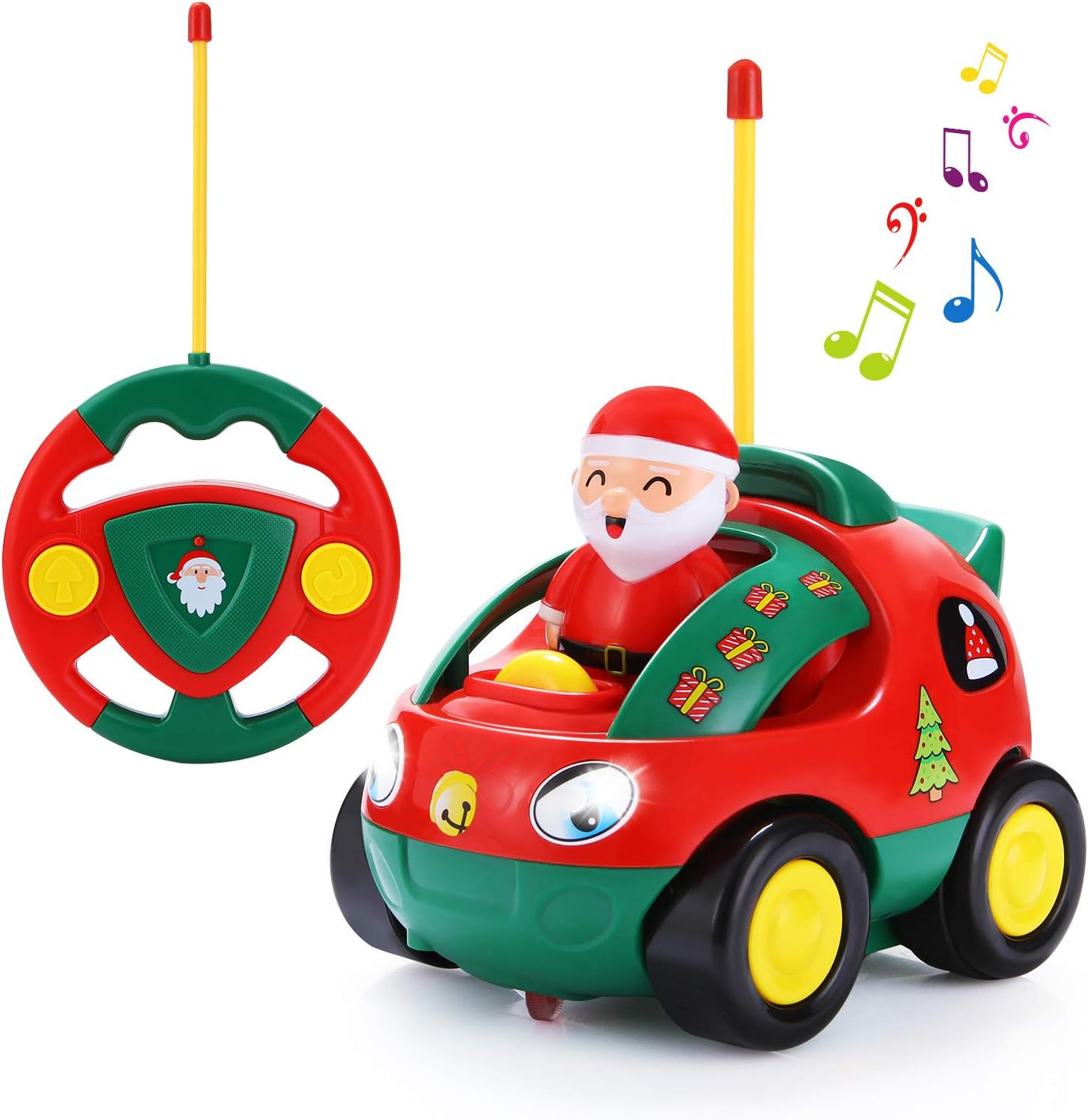 SGILE RC Cartoon Car Toy with Lights Music for Toddlers Baby Kids, Green