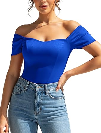 FEOYA Womens Off Shoulder Boned Corset Top Vintage Bustier Mesh Short Sleeve Slim Fit Crop Top Party Clubwear