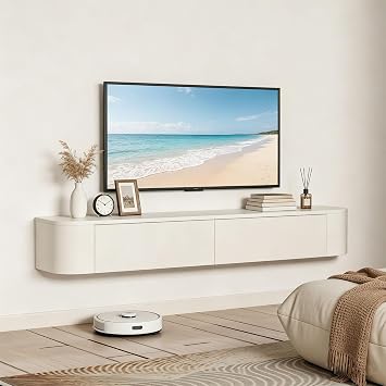 Floating TV Unit 120CM, Modern Media Wall Mounted TV Cabinet, White