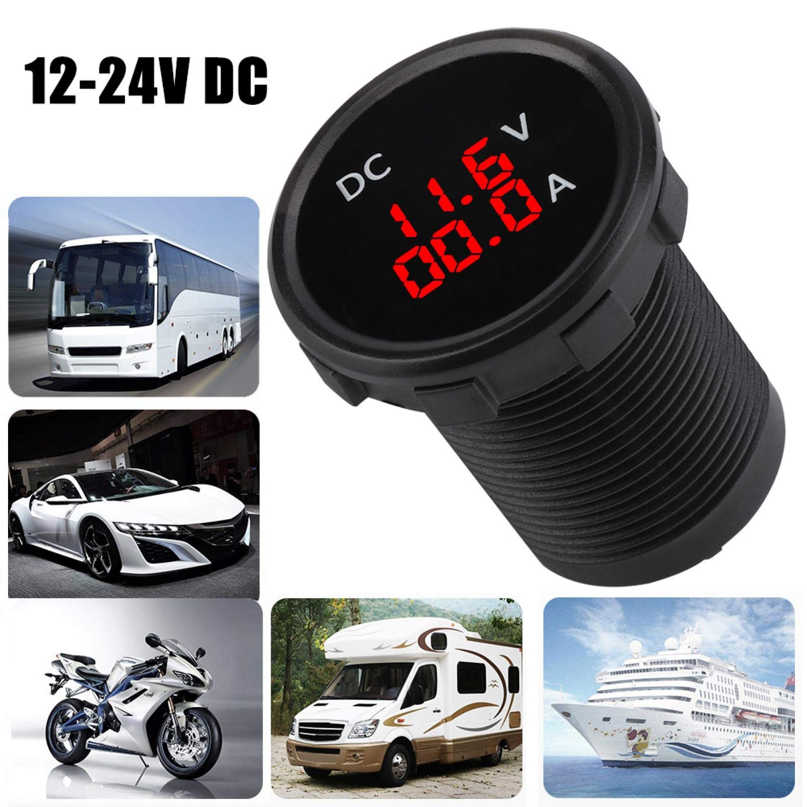 Medidor de Voltaje del Automóvil, DC 12V-24V LED Voltímetro Digital Medidor de AmperíMetro Medidor de Amperios Medidor de Voltios para Automóvil Motocicleta Barcos
