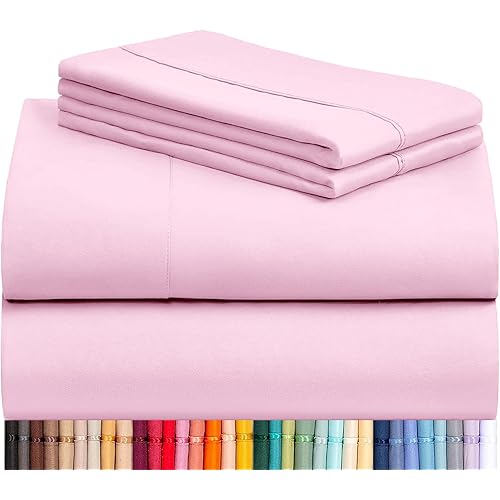 LuxClub 4 PC Sheet Set Bed Sheets Deep Pockets 16" Eco Friendly Wrinkle Free Cooling Machine Washable Hotel Bedding Silky Soft - Powder Pink Queen