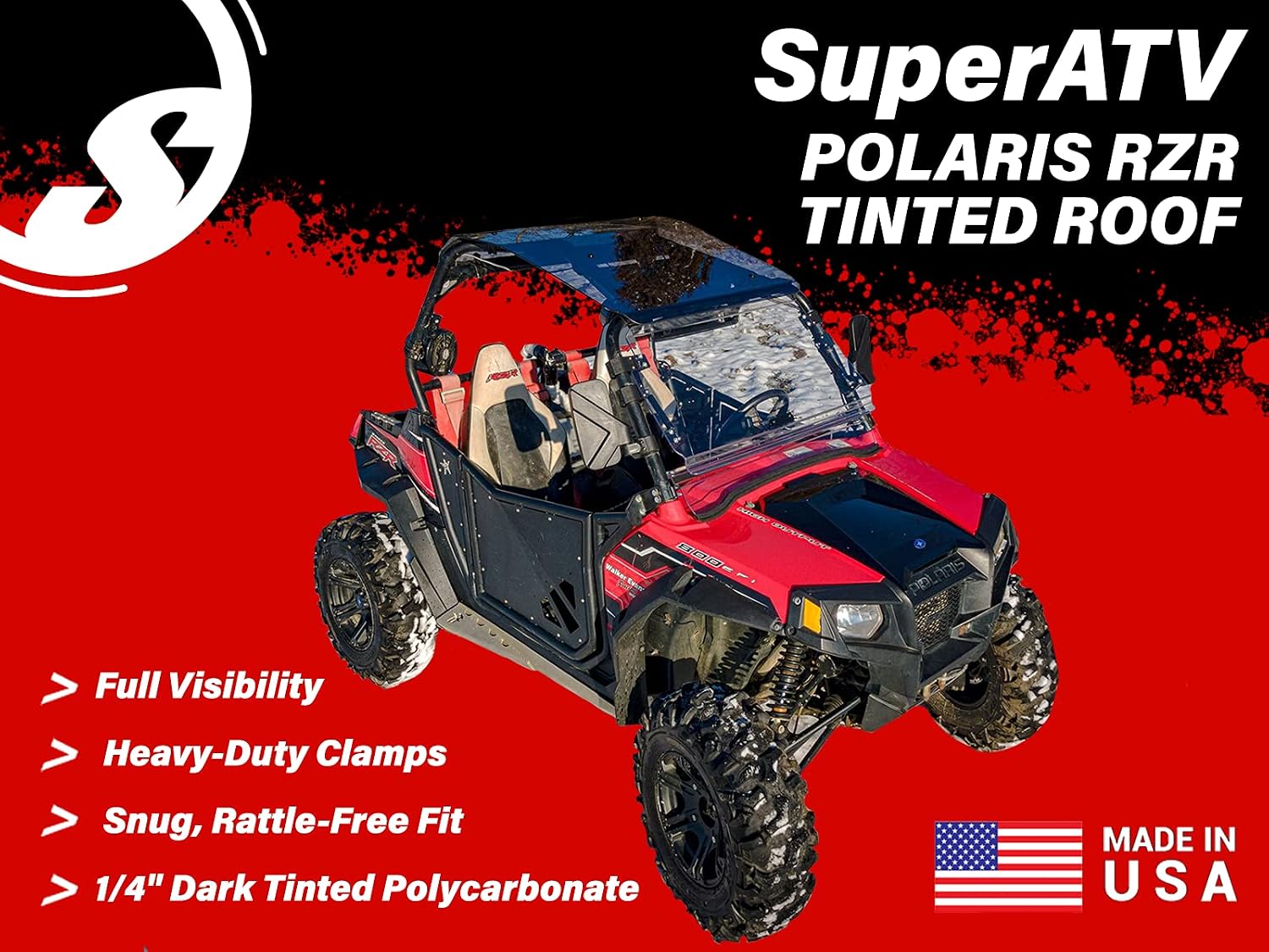 SuperATV Dark Tinted Roof for 2008-2014 Polaris RZR 800 | 2009-2014 RZR 800 S | UTV Roof Increases Visibility | 1/4" Polycarbonate | Keeps out Sun, Rain, & Debris | Rattle-Free Fit | USA Made