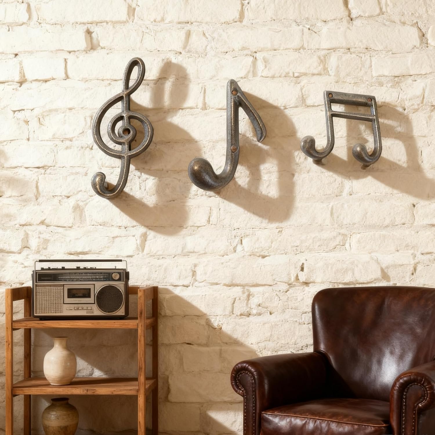 3Pcs Music Note Wall Hooks, Decorative Cast Iron Hooks, for Hanging Coats, Hats, Bags & Hoodies - Wall Decor Hook, Coat Rack Style for Home Kitchen Garden, with Screws