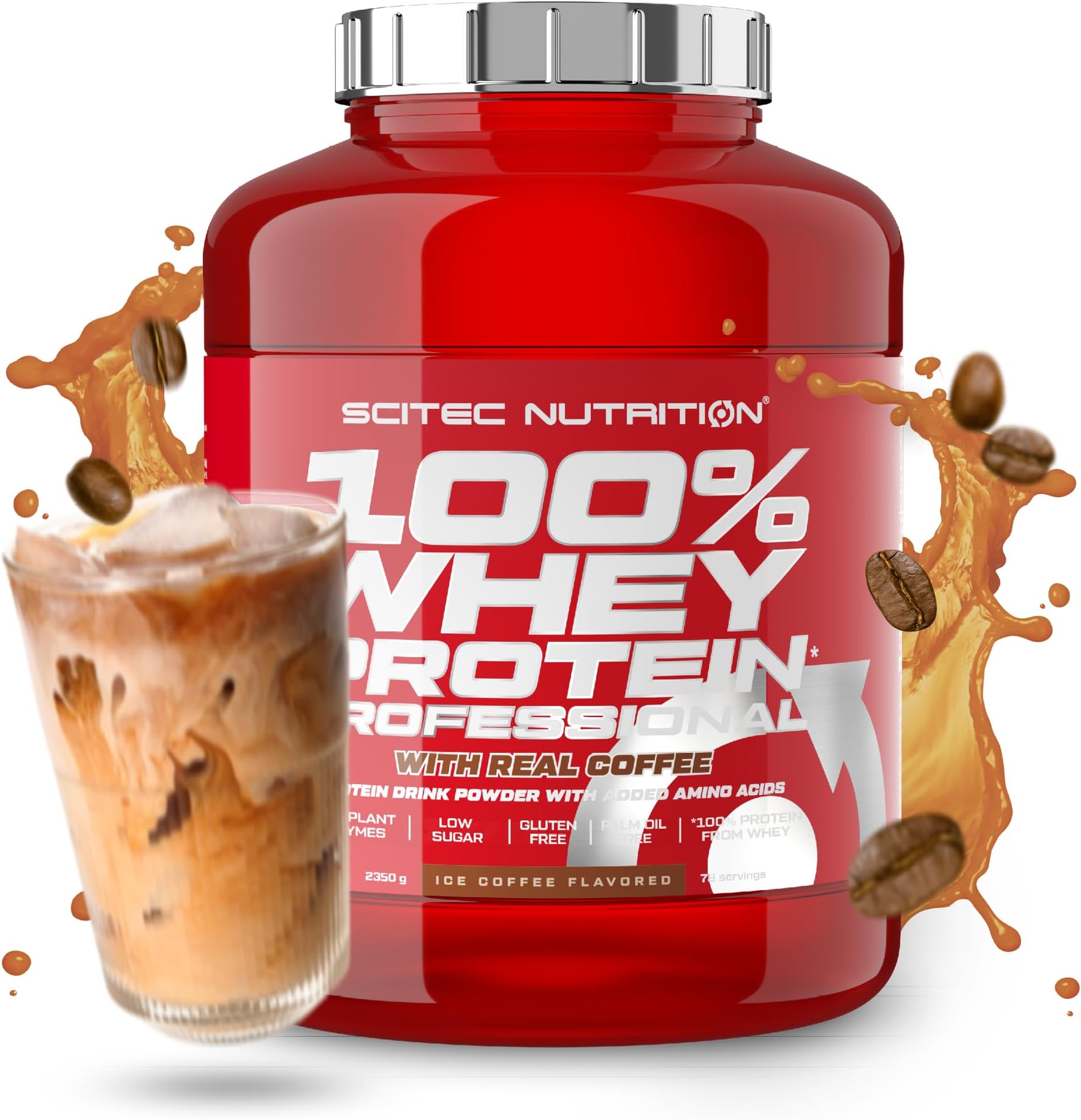 Scitec Nutrition 100% Whey Protein Professional – Enhanced with Extra Amino Acids & Digestive Enzymes – Gluten-Free – Palm Oil Free, 2.35 kg, Ice Coffee