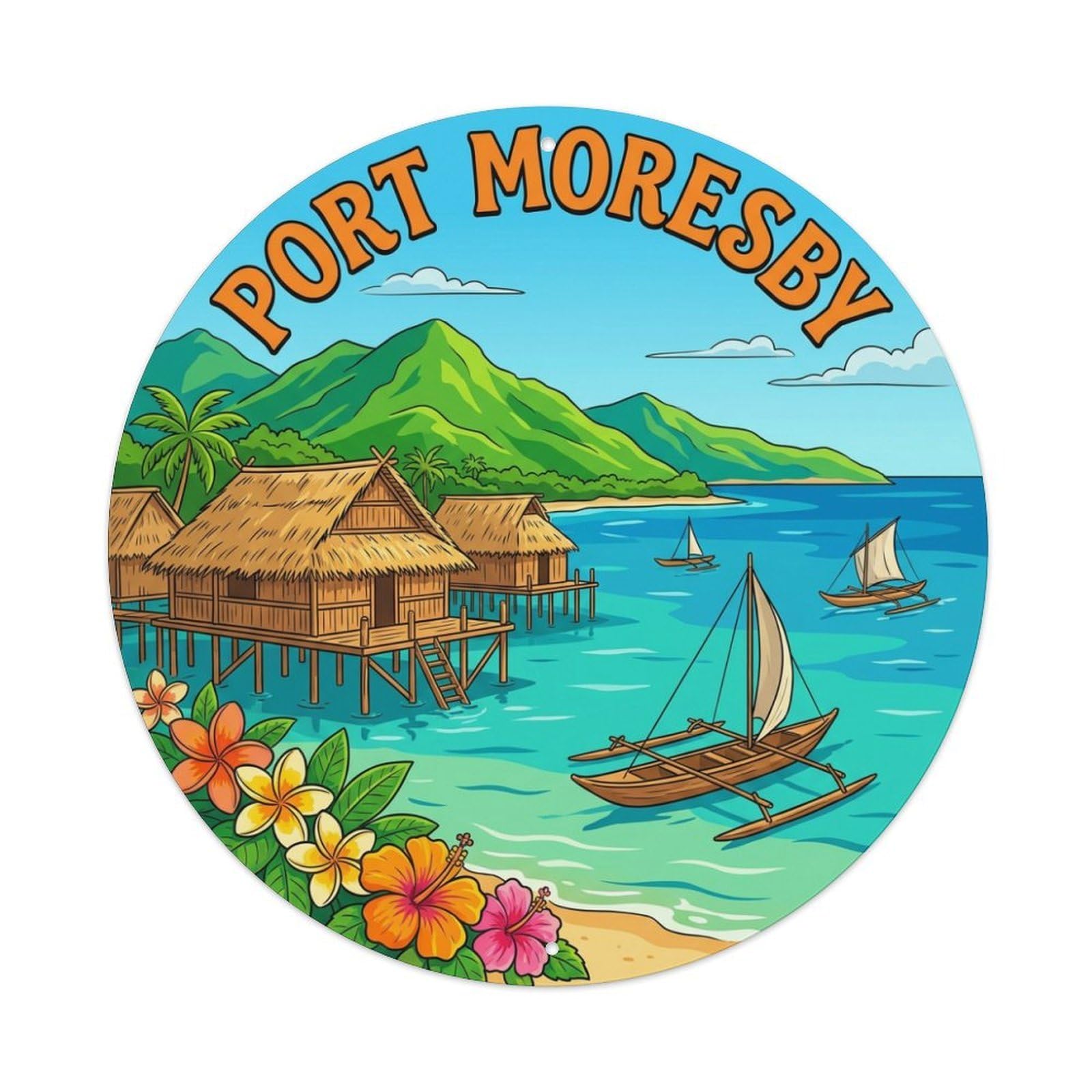 Retro Travel Papua New Guinea Port Moresby Metal Tin Sign