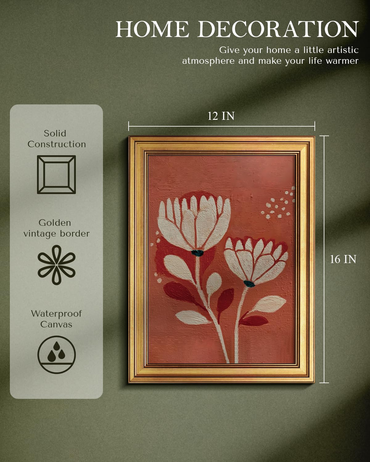 Amazon.com: Vintage Gold Framed Floral Canvas Wall Art 12x16 Inch