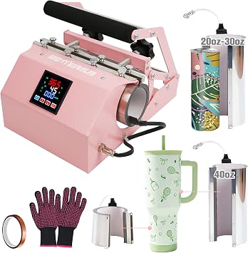 BetterSub 3in1 40 OZ Tumbler Mug Heat Press Machine 30 OZ 20 OZ 16 OZ Sublimation Straight Skinny Tumbler Mug,11 OZ 15 OZ 16 OZ Sublimation Mug Heat Transfer