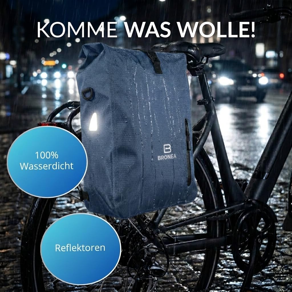3 in 1 Fahrradtasche Wasserdicht - 28L - Rucksack & Umhängetasche, Gepäckträgertasche für Fahrrad, WaterBlock Material, Integrierte Laptoptasche, Schnellmontage Gepäckträger | JEANSBLUE