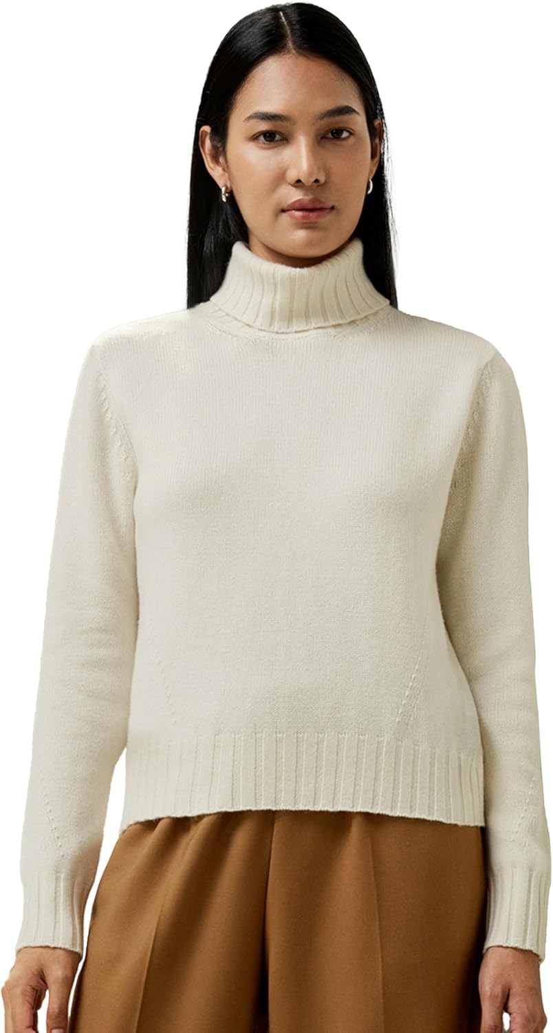 LilySilk Wool Cashmere Sweater for Women Turtleneck Pullover with Rib Hemline Barrel Collar Knit Sweaters Winter