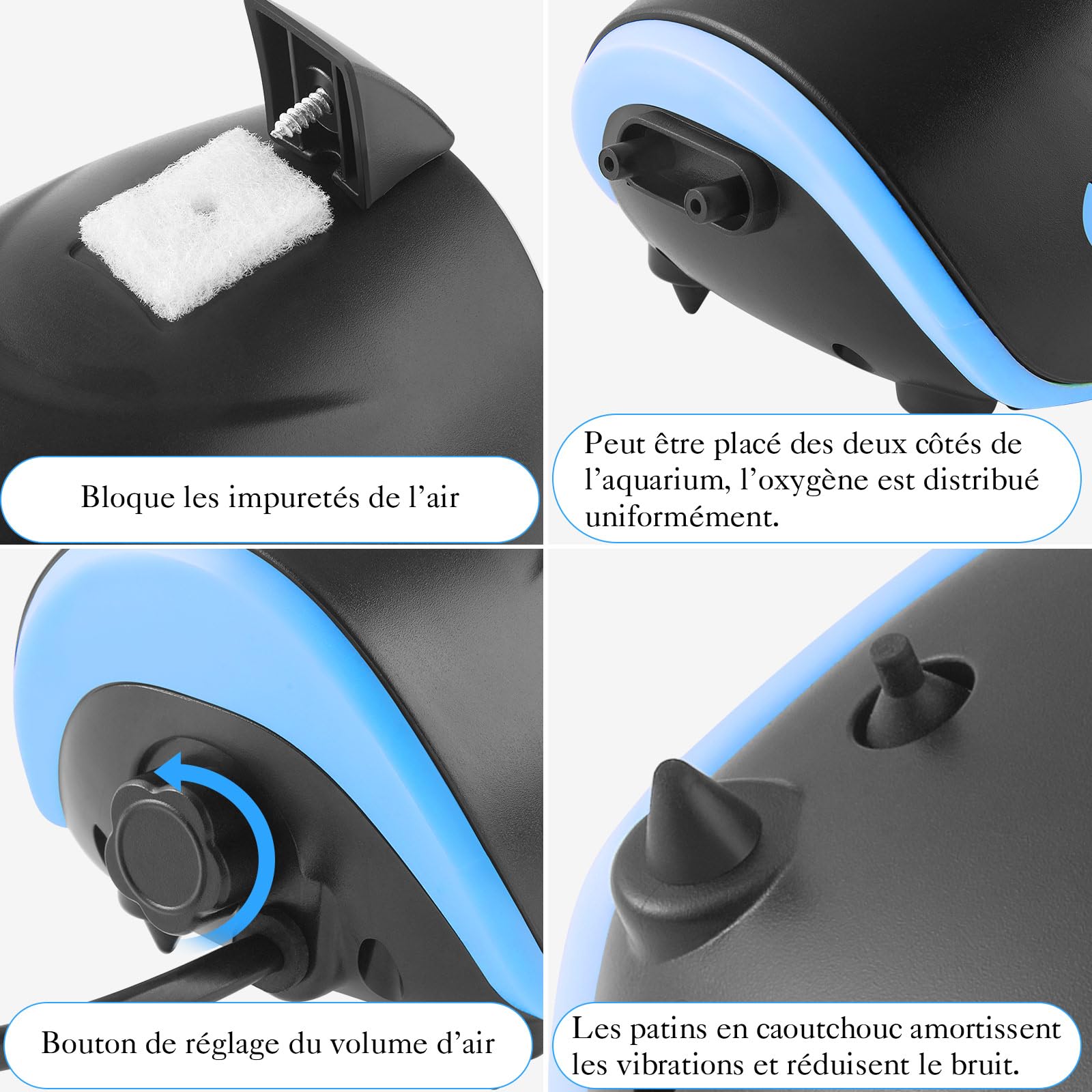 Pompe à Air pour Aquarium 3W, Pompe à Oxygène Silencieux pour Aquarium 5L/Min, Aérateur d'Aquarium Ajustable pour Réservoir Jusqu'à 400l