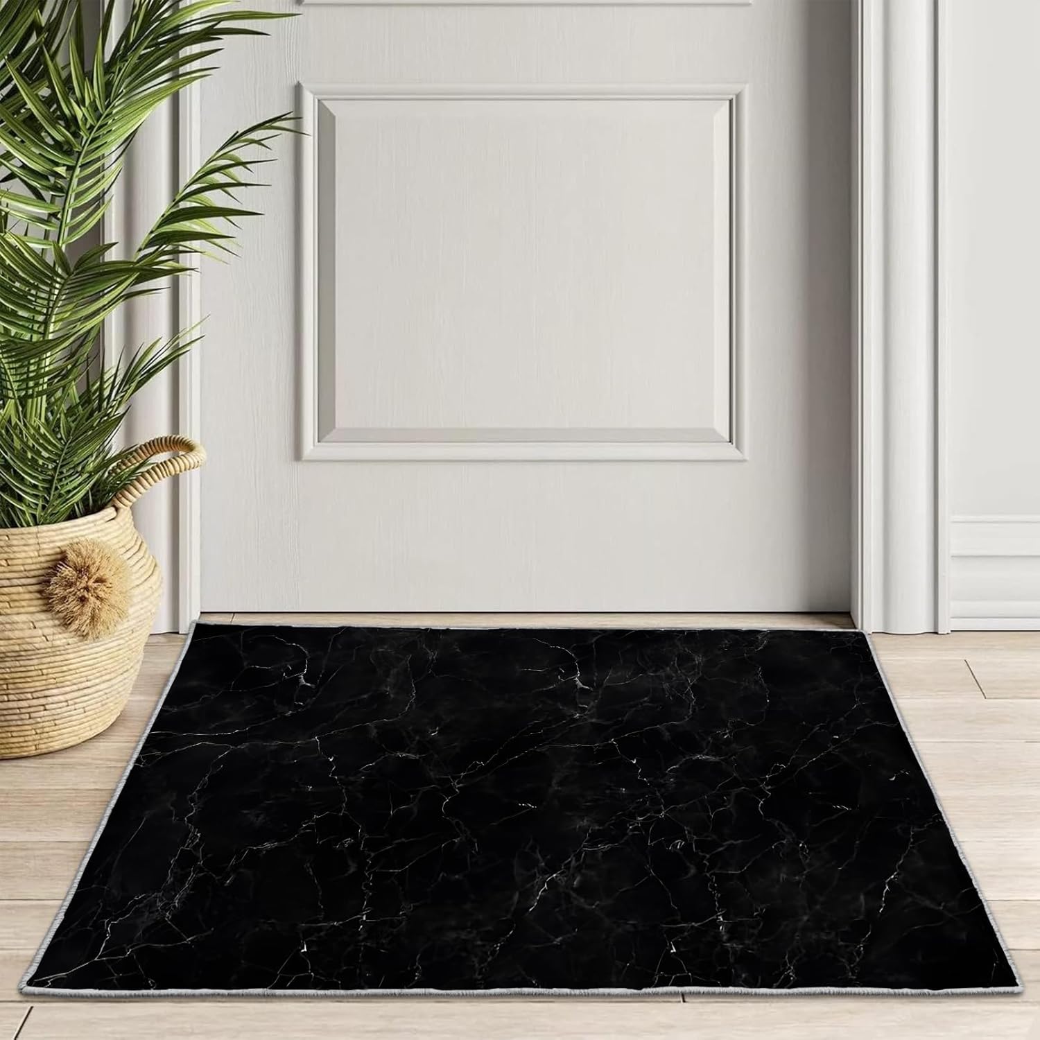 Marble Series Rug 2x3 Black Entryway Rug Non-Slip Washable Small Rugs, Super Soft Minimalistic Style Low-Pile Front Door Mat, Indoor Floor Carpet for Entrance Kitchen Bathroom Bedroom Decor