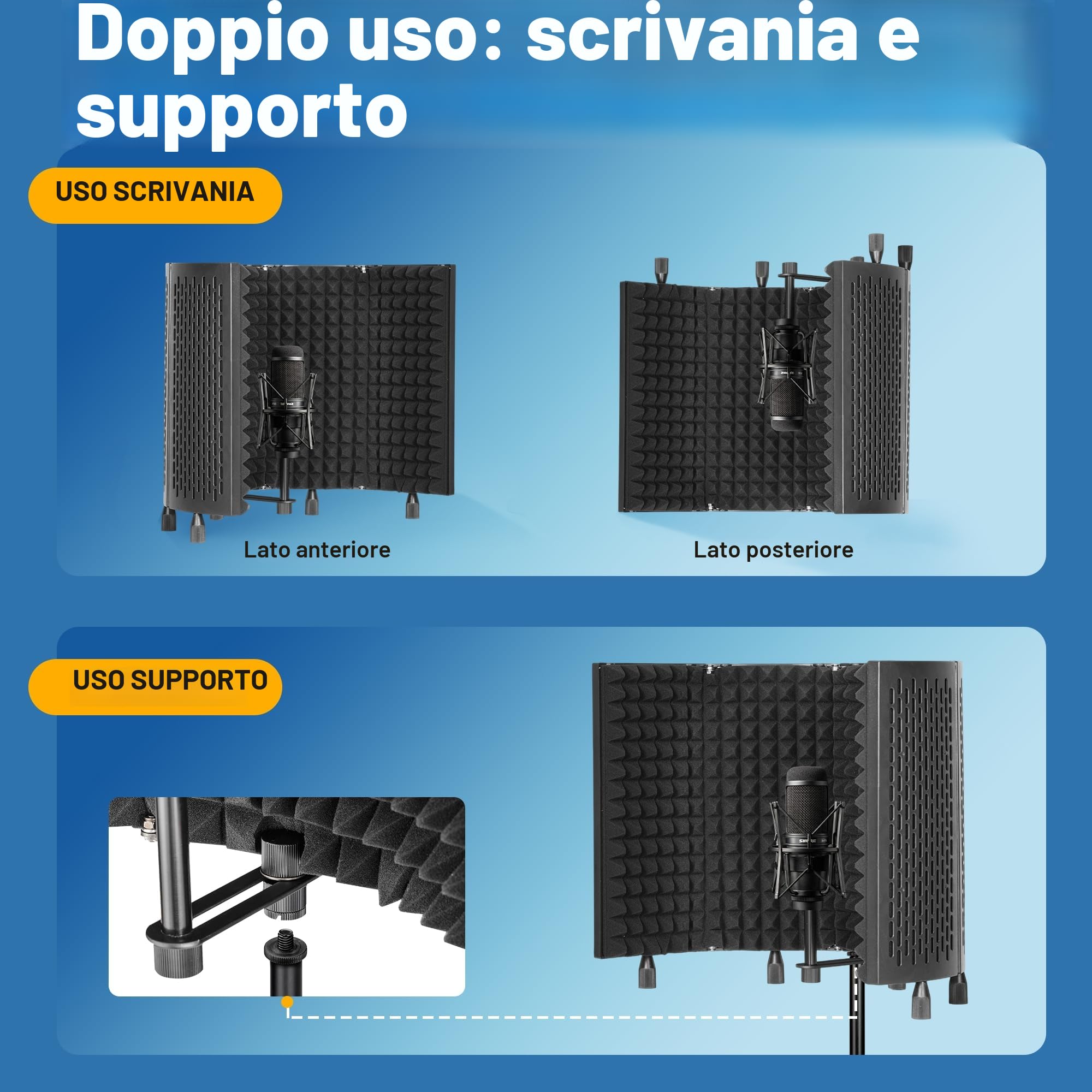 CAHAYA Scudo di Isolamento per Microfono Pieghevole: Scudo Insonorizzanti a 5 Pannelli Fonoassorbenti per Studio di Registrazione Pannelli Acustici con Adattatore per Microfono da 3/8" a 5/8"