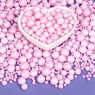 Twisweet Pink Pearl Sprinkles for Cake Decorating, Edible Sugar Pearls for Baking, Mix Size, Cake Topper Cupcake Cookie Ice Cream Dessert Decorations, Baby Shower Wedding Birthday Valentine Supplies (130g/4.58oz)
