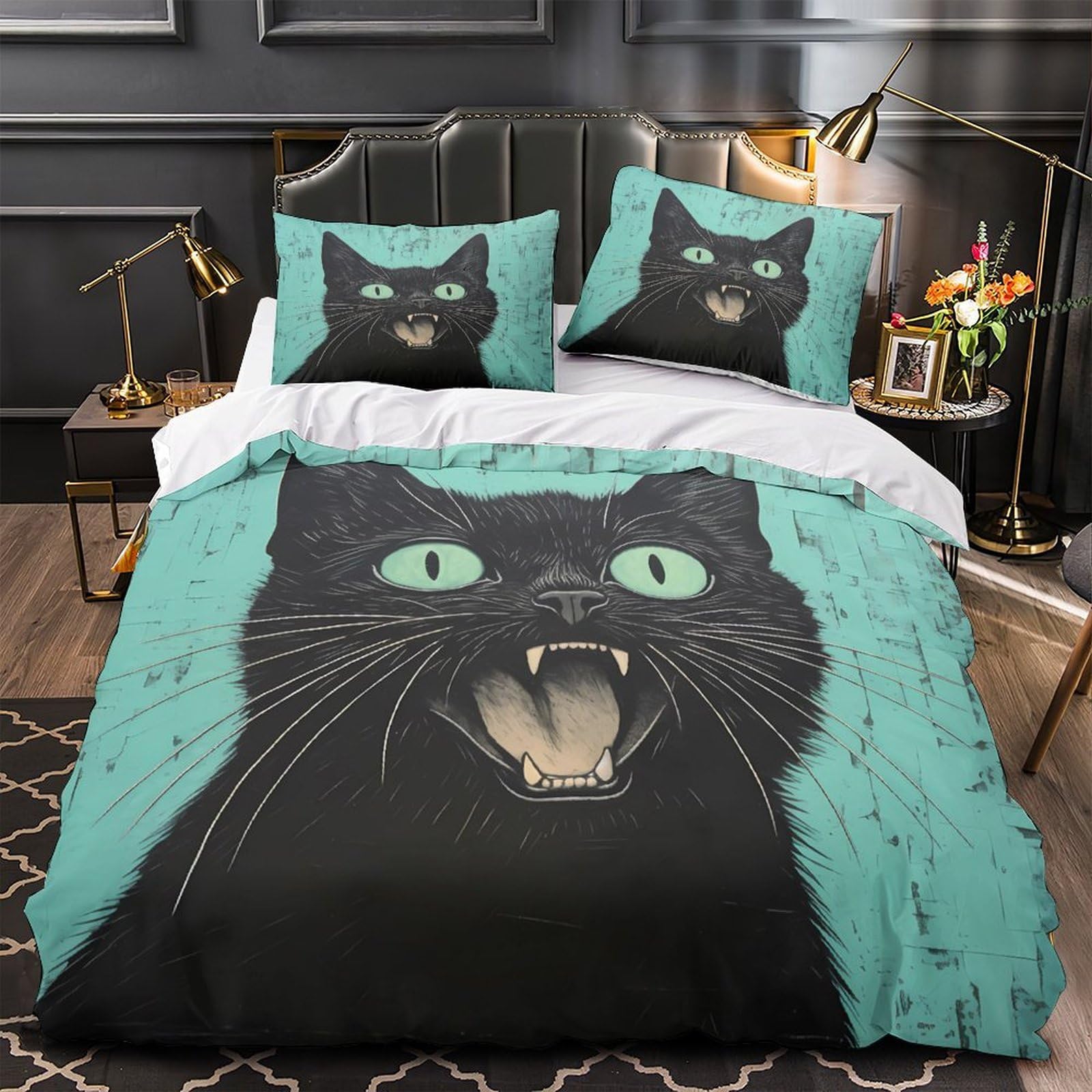 Housse de couette chat en colère anti-acarien parure lit douce