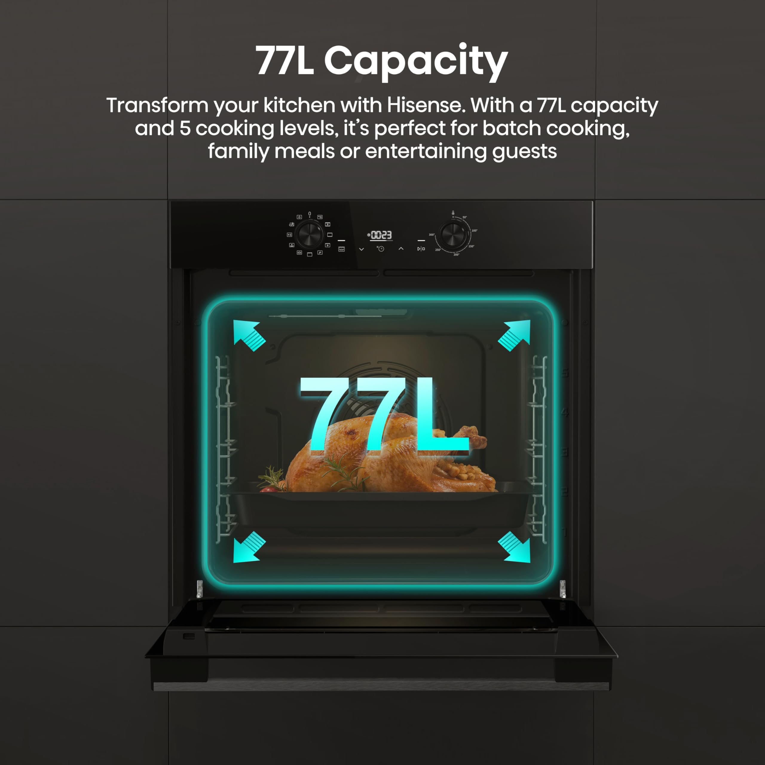 Hisense BI622ABPGUK - Built-in 77L Electric Single Oven - Stainless Steel with Even Bake, 300°C Pizza Mode, Frozen Food Mode, Steam Clean - A Rated, Extra Large — view 6