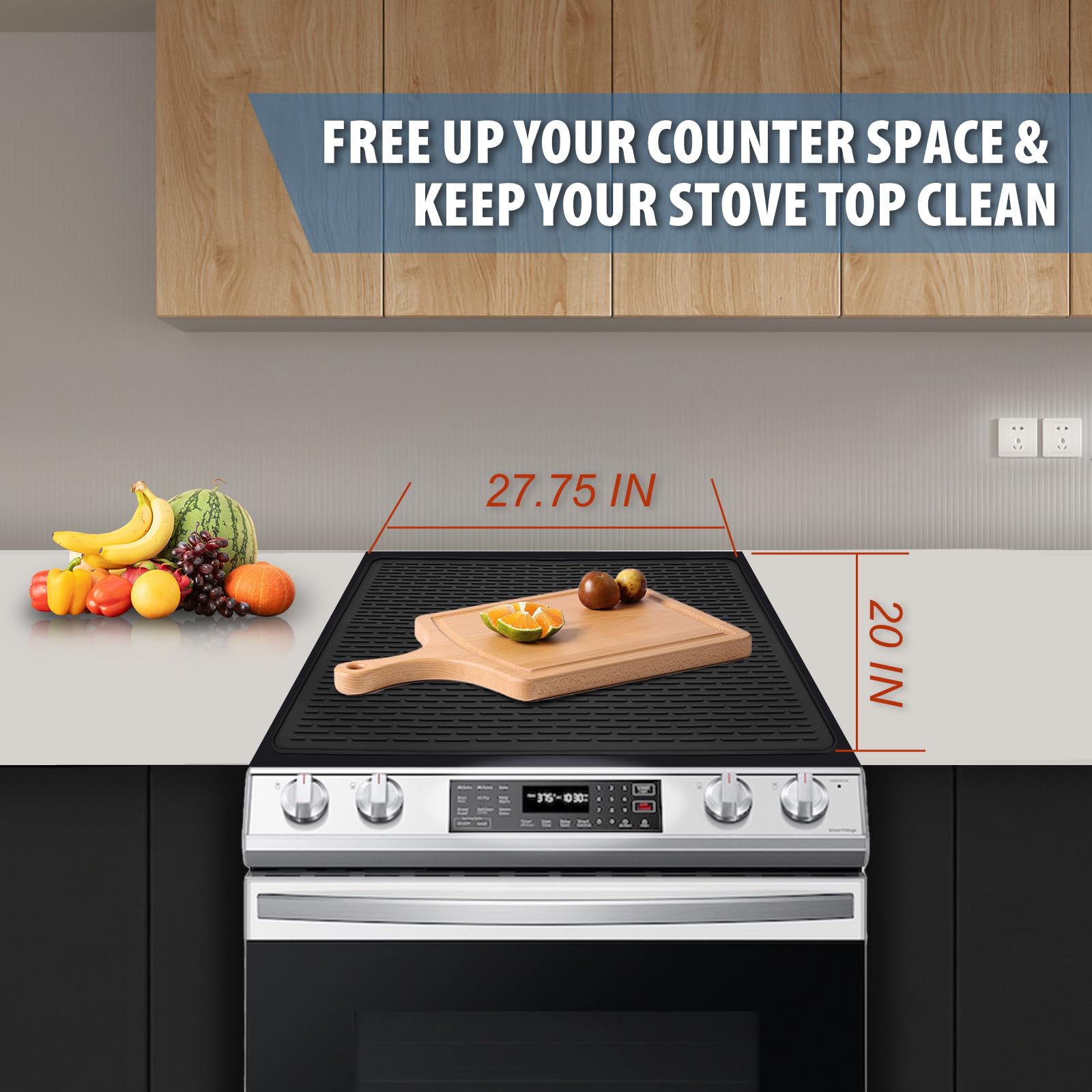 Uovviney Silicone Stove Top Cover for Electric Stove - 27.75X20 inch Electric Stove Cover, Glass Top Stove Cover, Extra Large Silicone Dish Drying Mat, Ceramic Glass Cooktop Protector(Black)