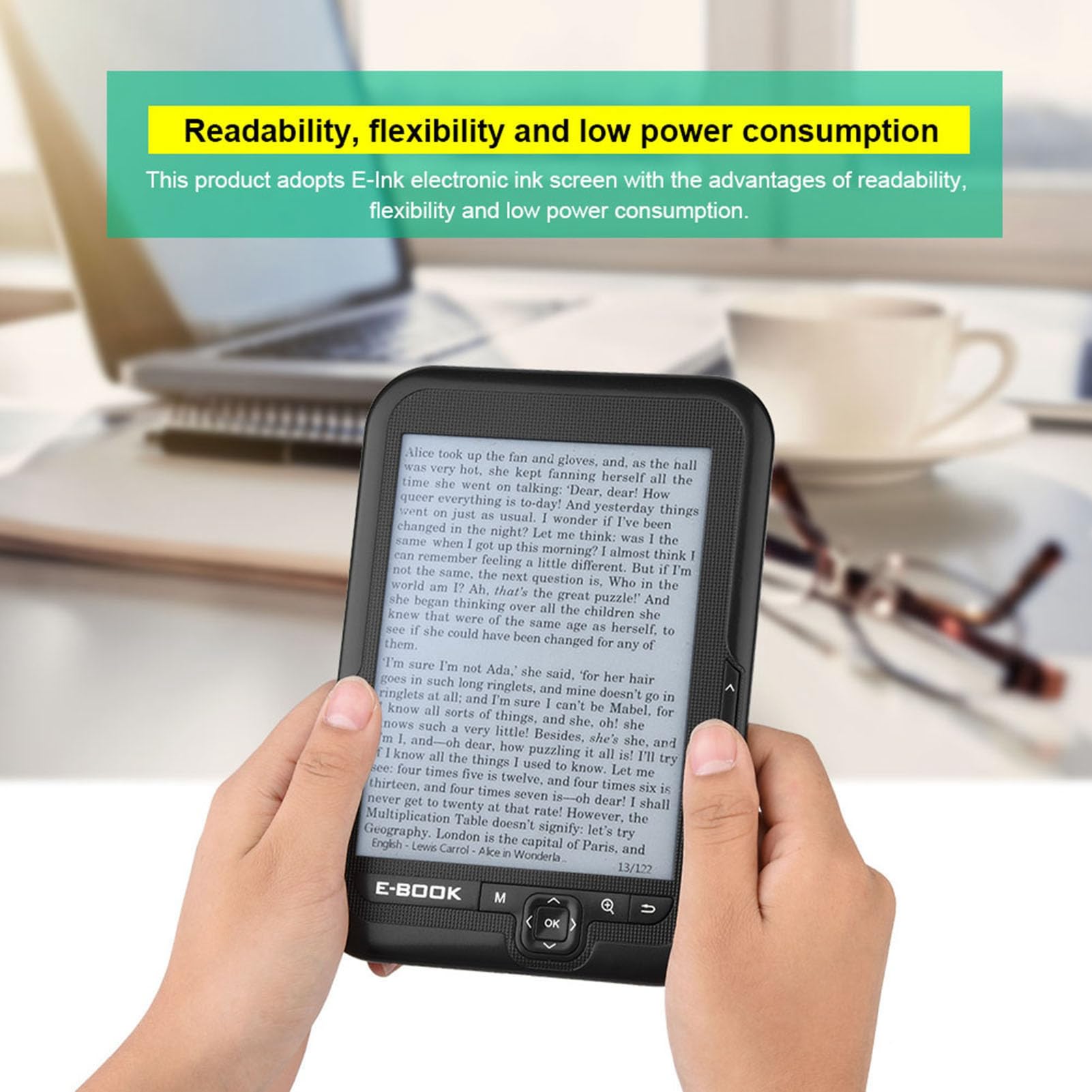 EReader | Schermo a Inchiostro E-ink da 6" Lettore E-BOOK | E-reader E-Ink da 6 Pollici Risoluzione 1024 X 768 Display 300 DPI Copertura Blu | 16 GB 8 GB 4 GB | Funzione Radio FM | Funzione di(Nero)