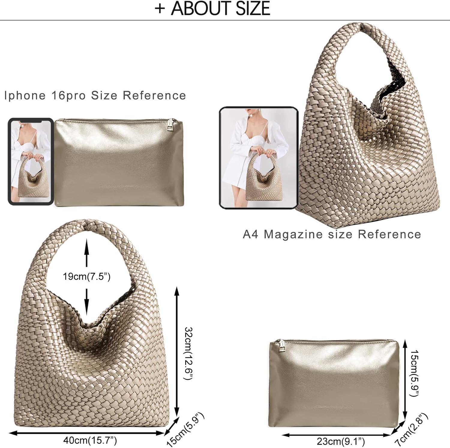 Women Vegan Leather Hand-Woven Tote Handbag Fashion Shoulder Top-handle Bag All-Match Underarm Bag with Purse - Image 3