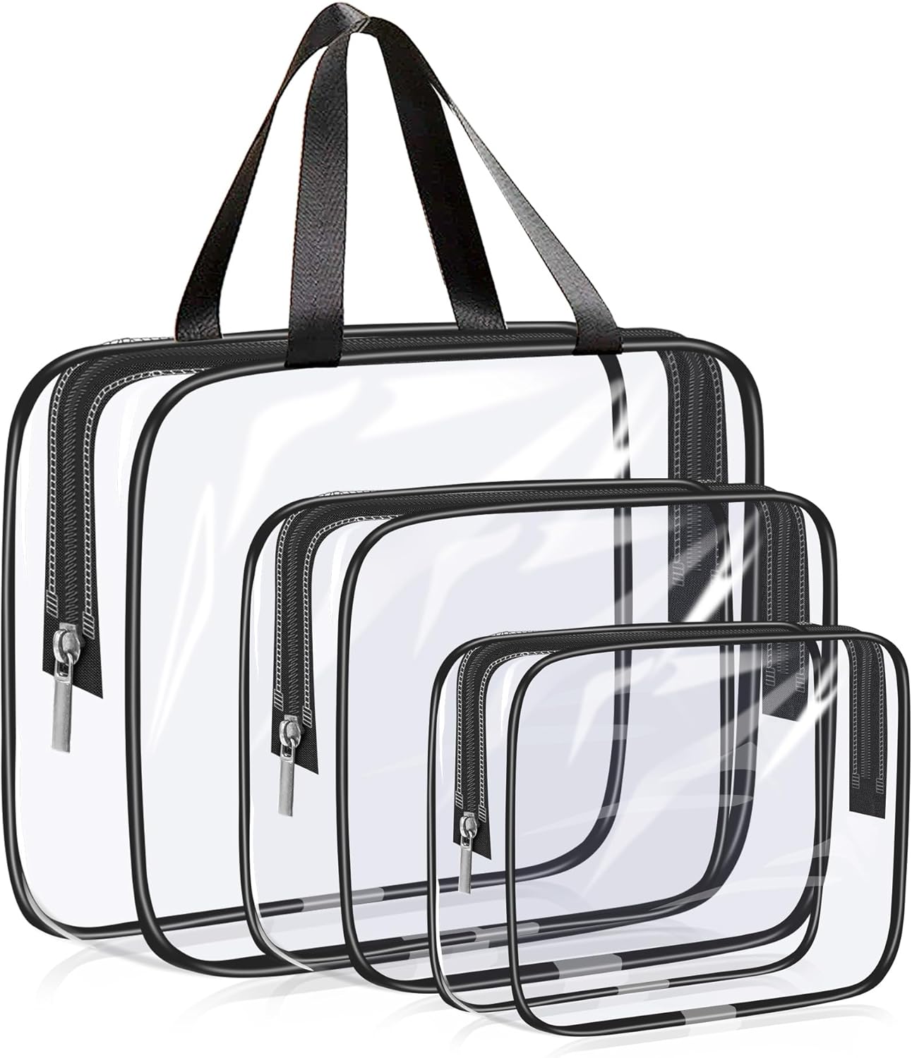 Lot de 3 Pochettes Transparentes pour Toilette – 3 Tailles (30/24/18cm), PVC Résistant à l&rsquo;eau, Zippé – Voyage, Maquillage, Organisation