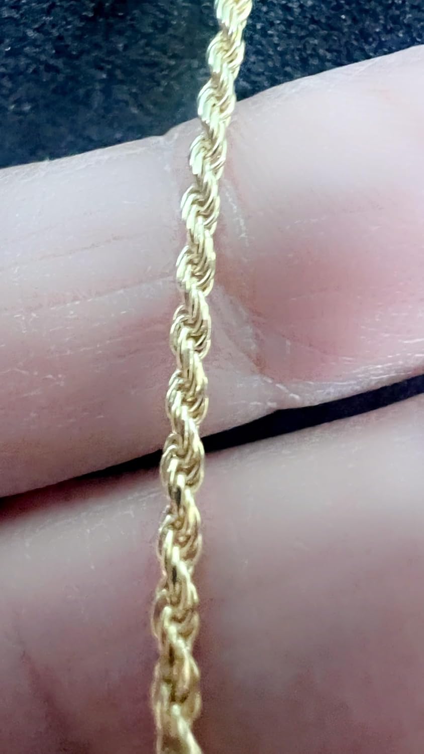 14kt Yellow Gold Plated Sterling Silver 1.5mm Diamond-Cut Rope Chain Necklace Solid Nickel-Free - Available Lengths 16, 18, 20, 22, 24, 30 Inches - Made in Italy