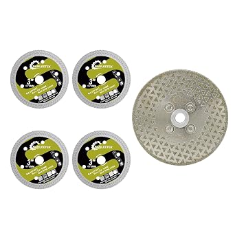 Diamond Tile Saw Blade 3"75mm - 4pcs X Mesh Disc Cutter and Diamond Cutting Grinding Disc 4.5"115mm - Double Side Coated Electroplated SANLEETEK