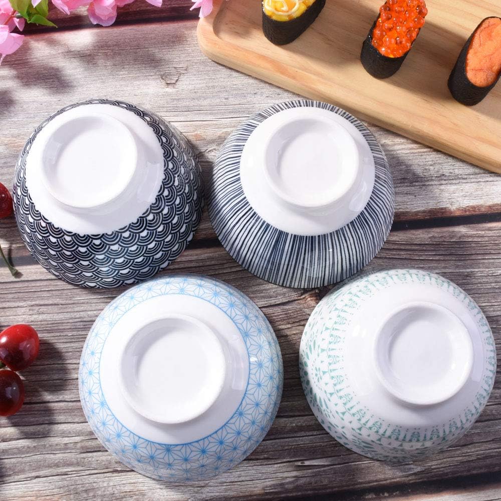 Ceramic Rice Bowl Set of 4, 4.5'' Assorted Pattern Small Cereal Bowls