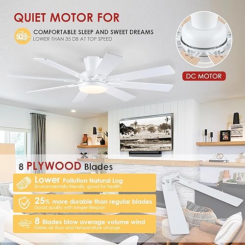 Miniatura 63 de Ventiladores de techo con luces, ventilador de techo interior de perfil bajo de 46 pulgadas con luz y control remoto/aplicación, montaje empotrado