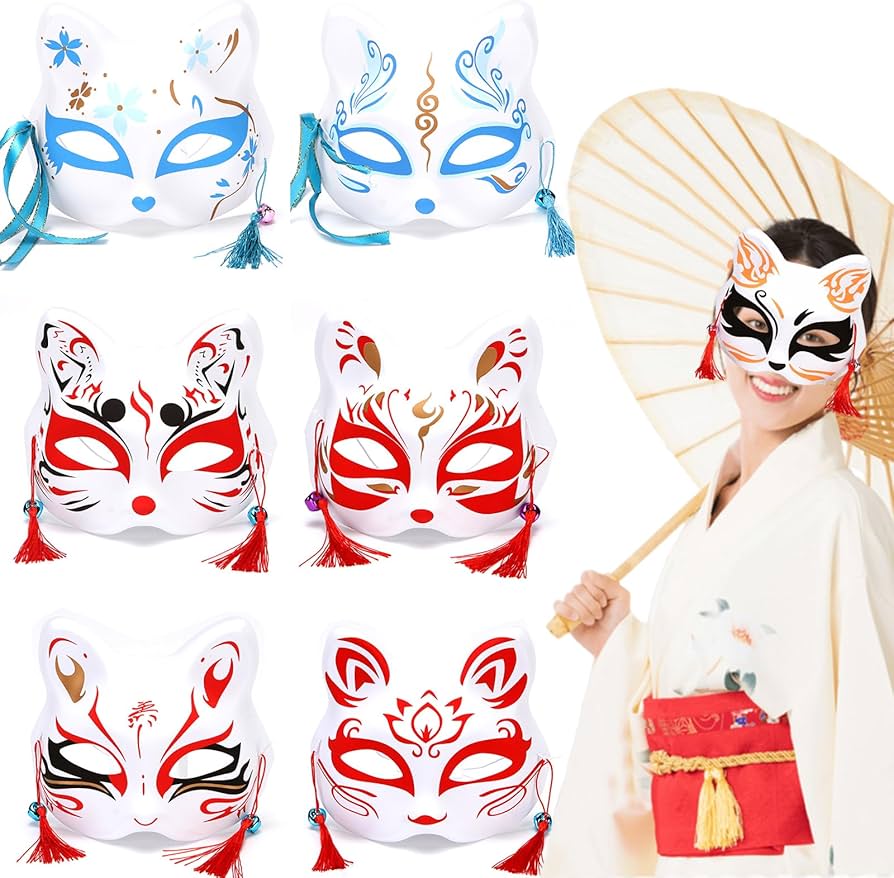 Amazon.co.jp: [ZPPYF] 狐面 猫面 狐のお面 コスプレ 仮面 半面 狐