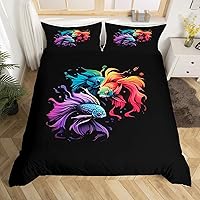 Vista 14 de Betta Fish - Juego de funda de edredón de peces tropicales, acuarela, animales marinos, algas marinas, coral submarino, vida marina (sin relleno)