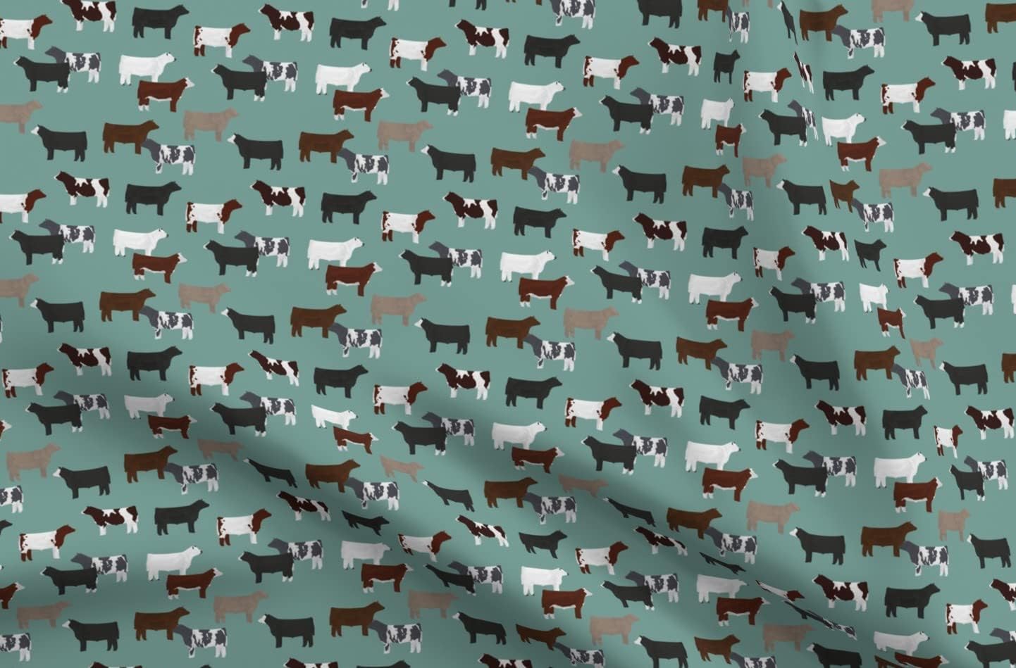 Spoonflower Fabric - Steer Tile Cows Farm Animals On Blue Printed on Minky Fabric by The Yard - Sewing Baby Blankets Quilt Backing Plush
