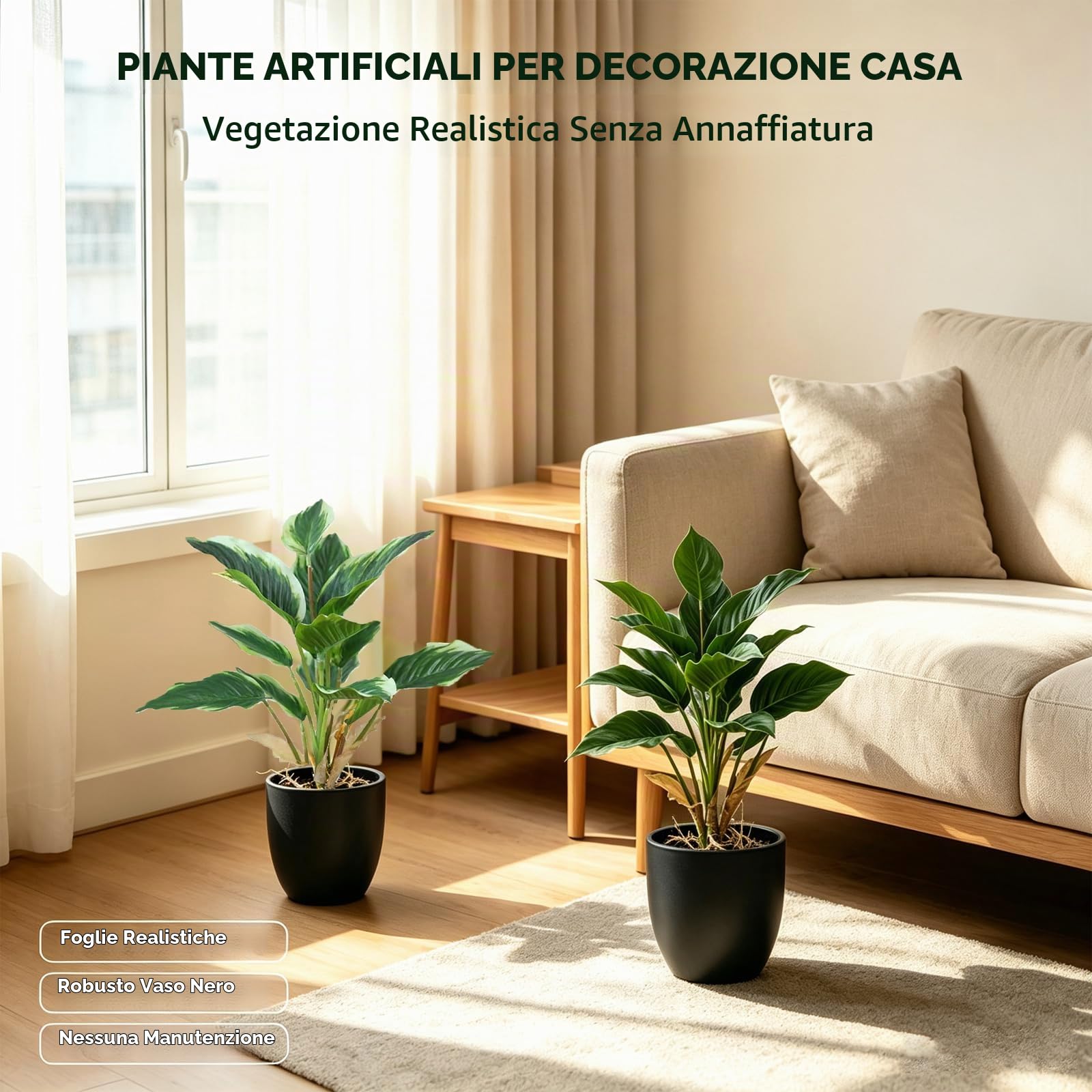2 Pezzo Piante Artificiali per Casa Colonica, Piante Artificiali in Vaso, per Davanzali di Finestre, Locali Commerciali, Soggiorni, Decorazioni per il Bagno