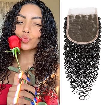 Selina 4x4 Lace Closure Water Wave Lace Closure Curly Lace Closure 100% Unprocessed Human Hair Free Part Closure Human Hair Swiss Lace Closure Natural Black Color (16Inch , Water Curly)