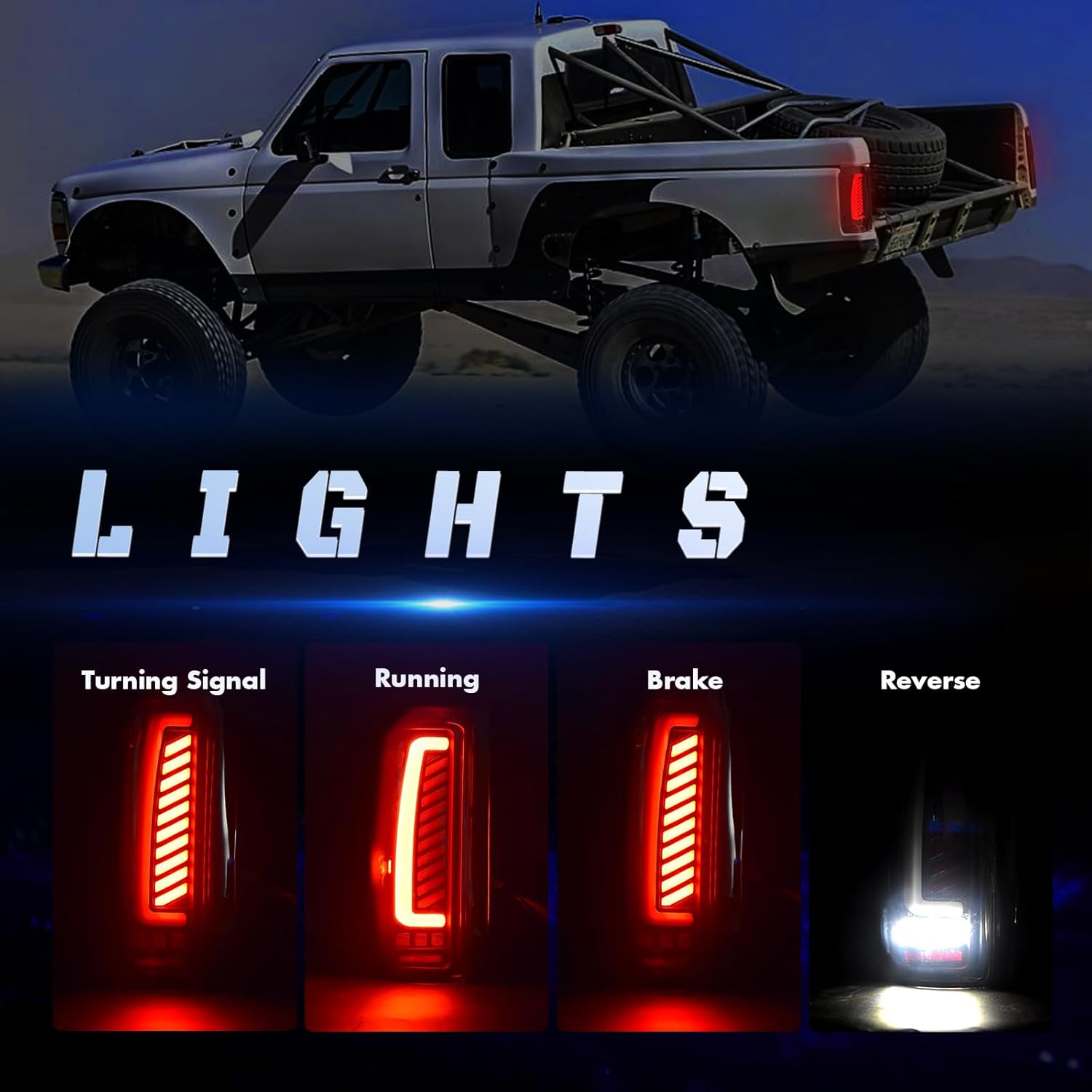 Daikokuya Sequential Full Led tail lights for 1989-1996 Ford F150/Bronco, 1989-1997 F250/F350 Starting Animated, Dynamic Turn Signal,Brake Light,Reverse Light Smoked Rear Light Assembly
