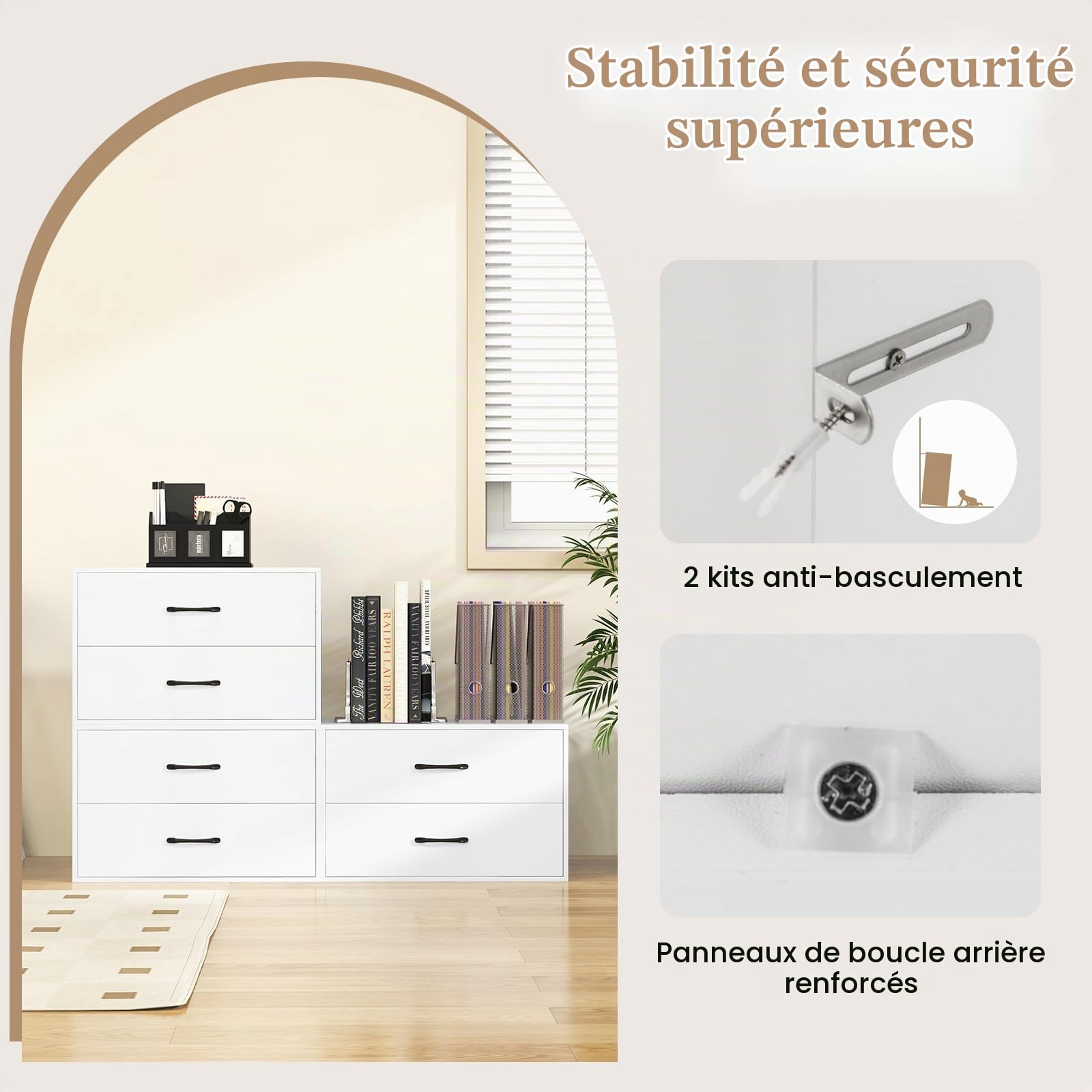 Giantex Commode Rangement Chambre 2 Tiroirs, Meuble de Rangement en Bois avec Kits Anti-Basculement, 4 Chevilles, Armoire de Rangement pour Chambre, 60 x 34 x 38 CM (Blanc)