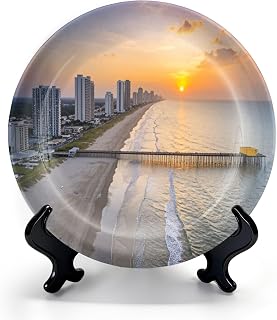 Decorative Plates for Display with Stand Apache Pier Myrtle Beach South SC Drone Aerial Ceramic Dinner Plates for Wall Hanging Kitchen Hosting Gifts Home Decor 8"