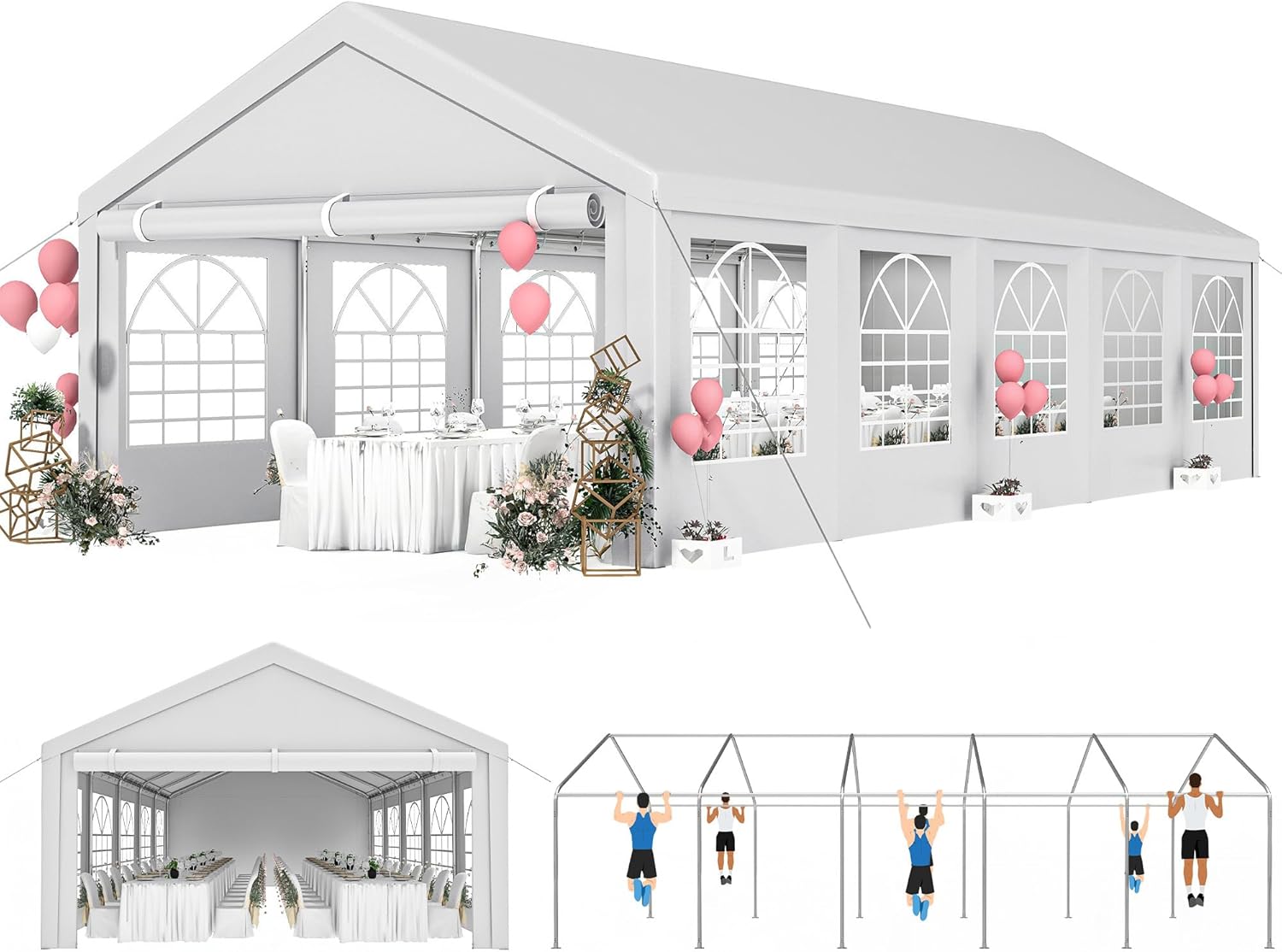 YITAHOME 16x32ft Heavy Duty Party Tent Outdoor Wedding Tent Canopy Event Shelters Upgraded Galvanized Steel Carport with Removable Sidewall Windows for Commercial and Parties, White 16x32FT Straight