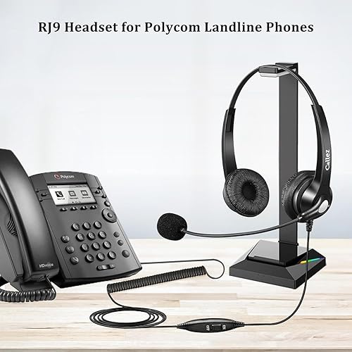Vista 7 de Callez RJ9 Polycom Phone Headset with Noise Cancelling Mic & Volume Controls, Telephone Headset for Office Compatible with Polycom VVX250 VVX400