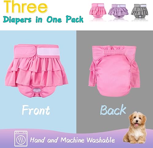 Miniatura 3 de TOPZGLEEY Pañales lavables para perras paquete de 3 pañales para perros de alta absorción a prueba de fugas, pañales reutilizables de primera