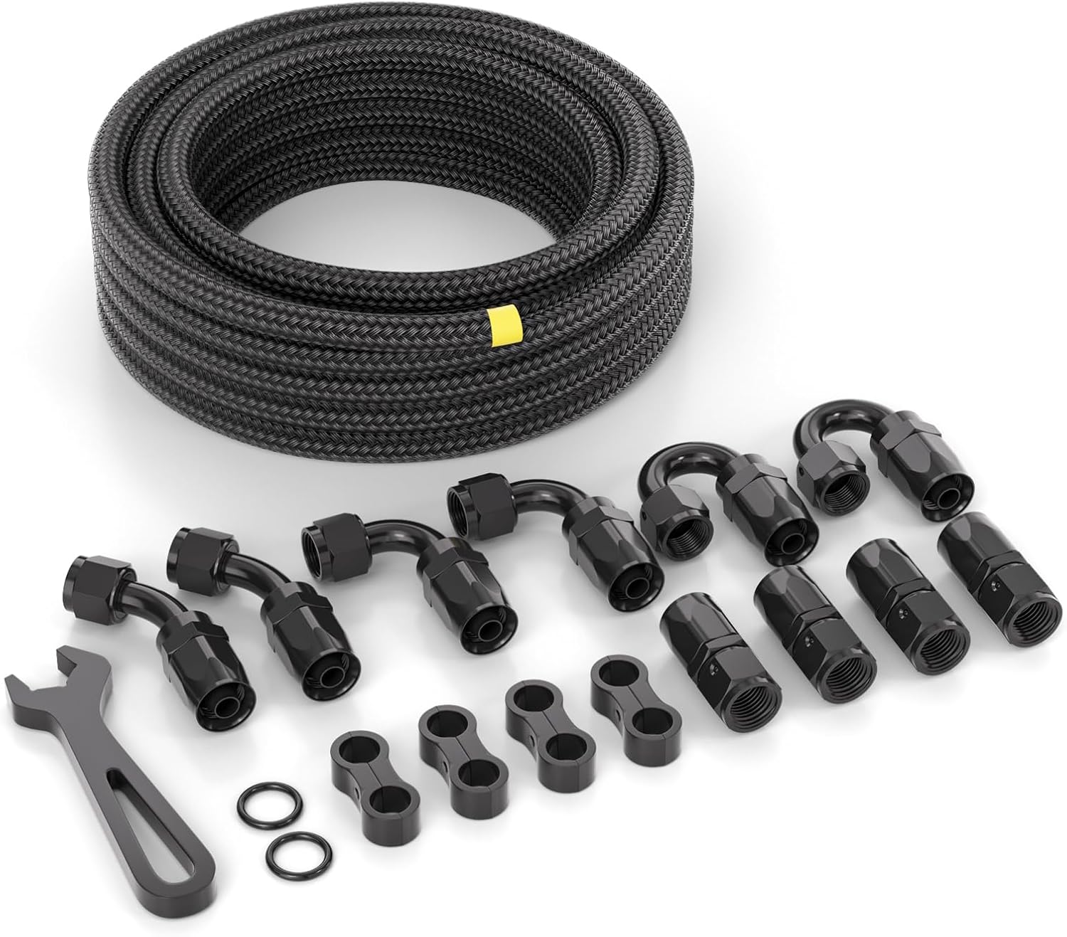 Black E85 8AN Fuel Line Hose Kits, AN8 Nylon Braided Fuel Hose with Nylon PTFE Liner - 20FT High Pressure 16PCS