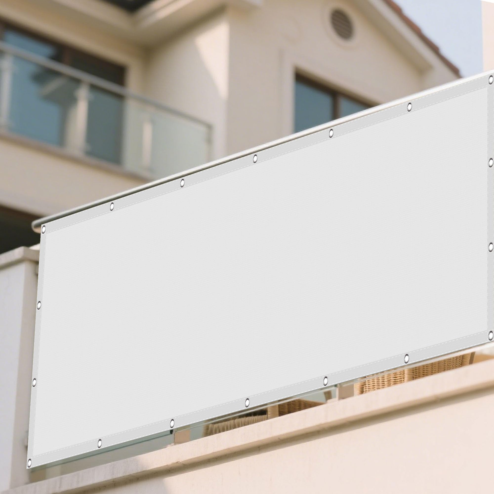 Imperméable rectangulaire 415 x 415 cm blanc anti-UV avec oeillets pour bâche de balcon