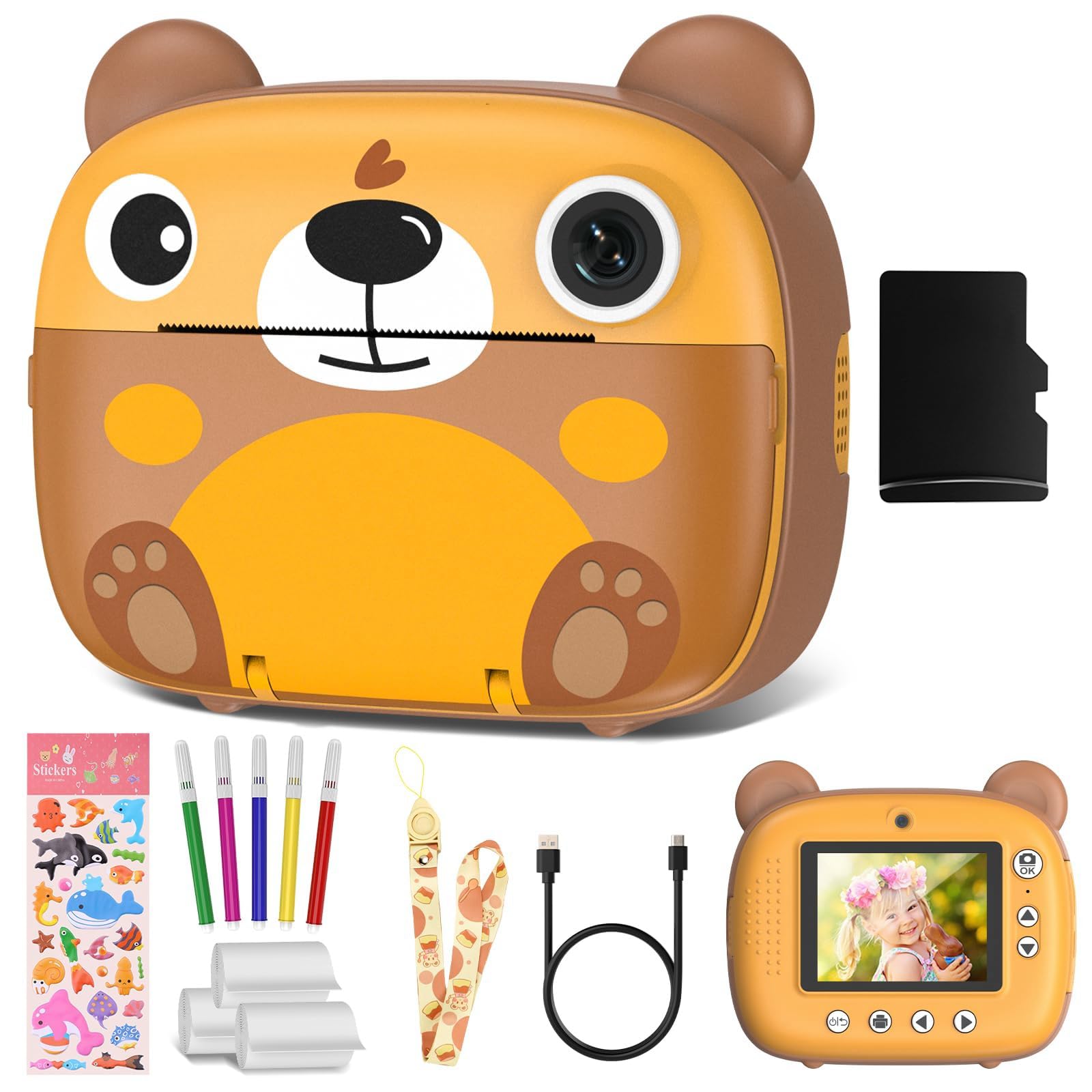 Gofunly Sofortbildkamera Kinder - 2.4 Zoll Display Mit Druckfunktion & 32GB Karte