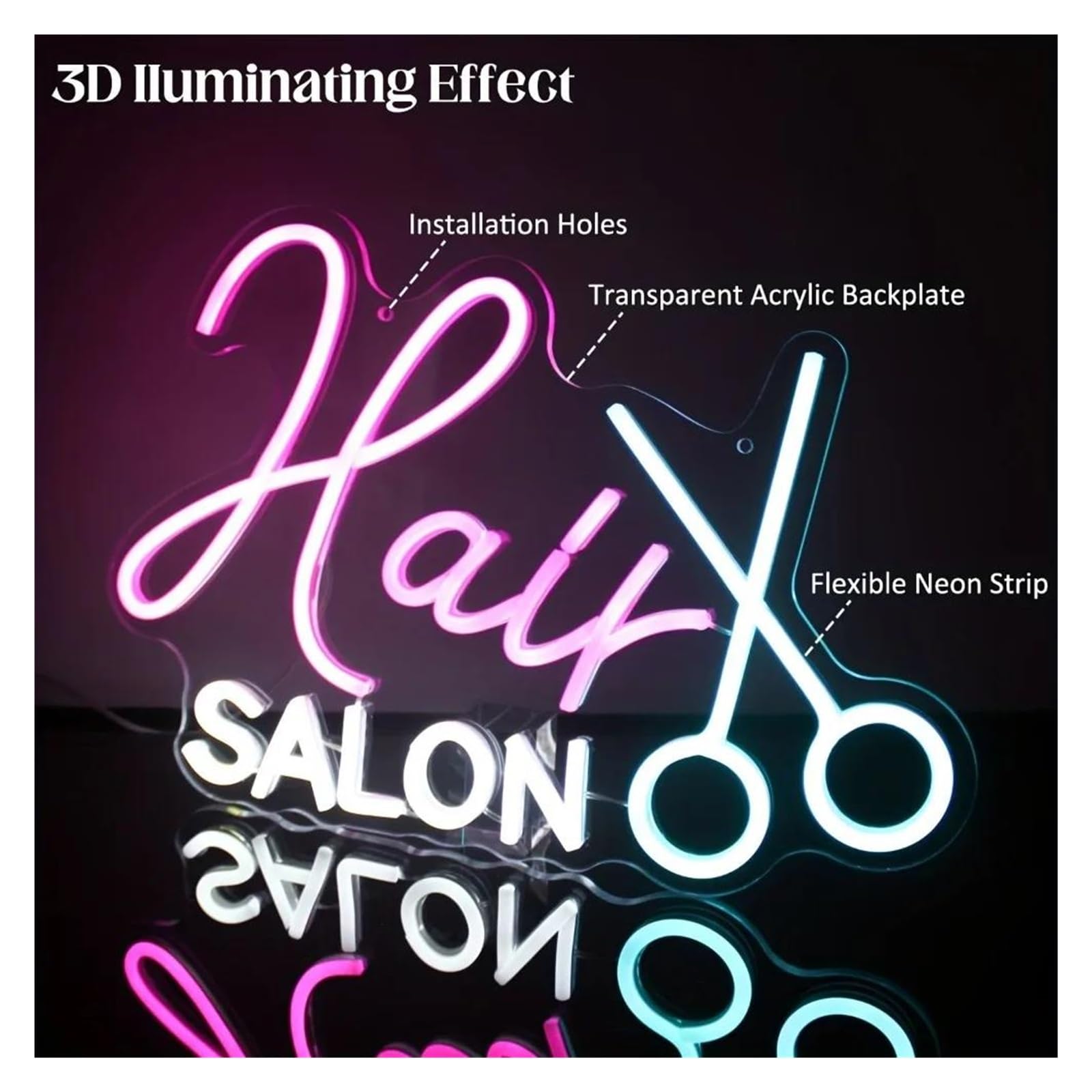 néon signe Enseigne Lumineuse Hair Salon ​​à Intensité Variable, Alimentée Par USB, Pour Salon De Beauté, Barbier, Décoration Murale, 42cmx30.5cm